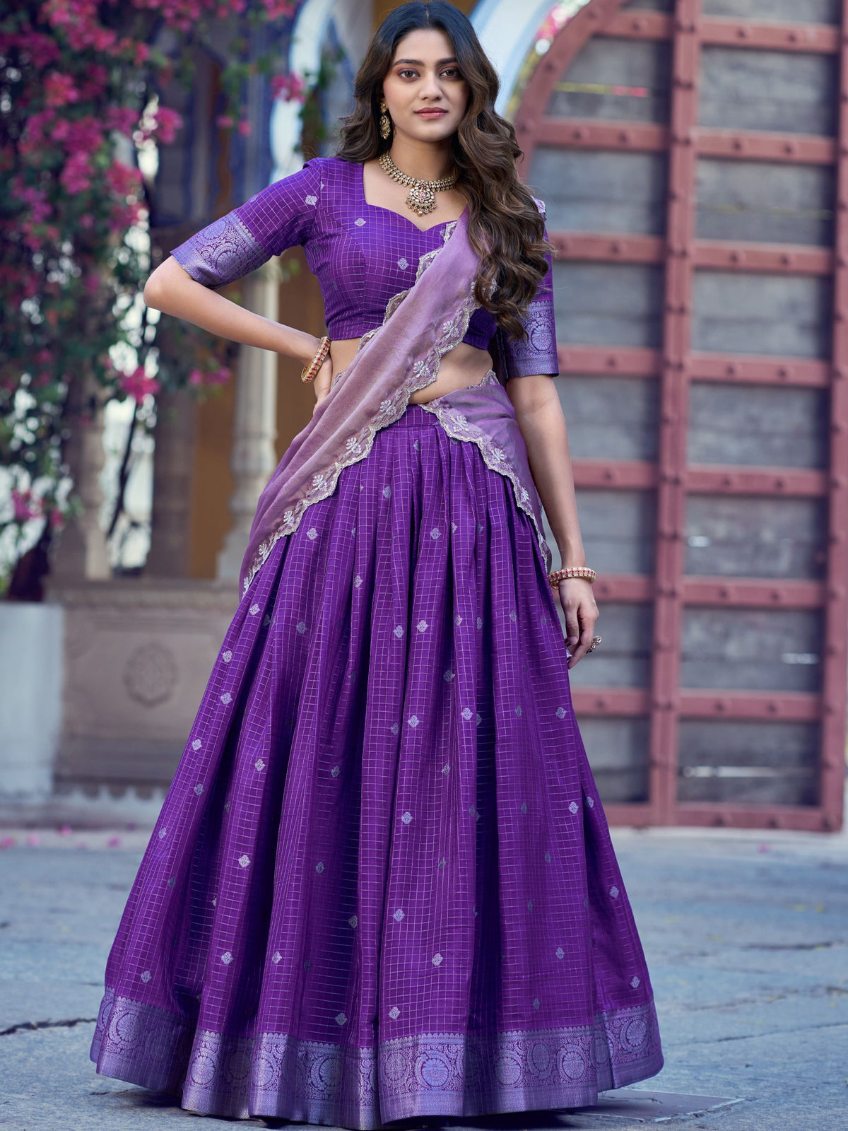 Chinon Chex Zari Weaving Lehenga With Dupatta