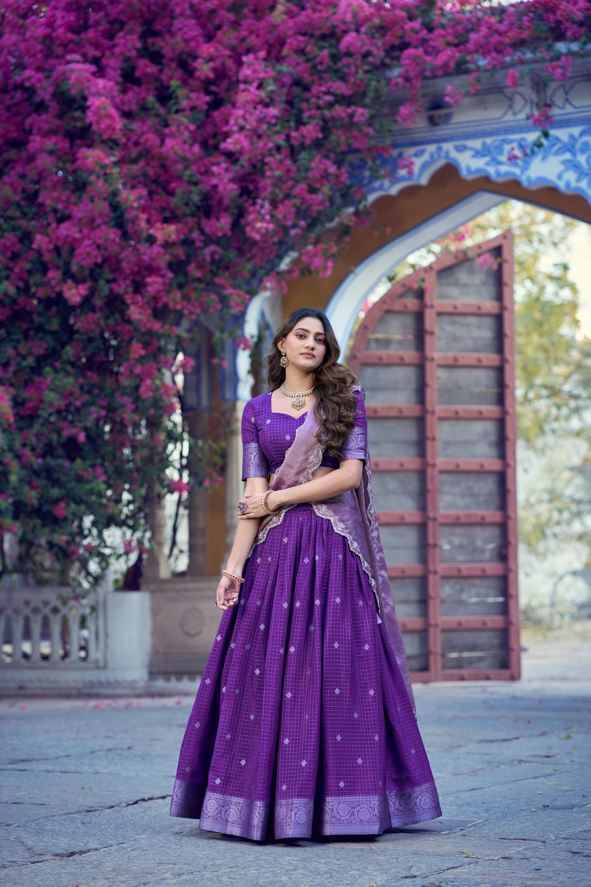 Chinon Chex Zari Weaving Lehenga With Dupatta