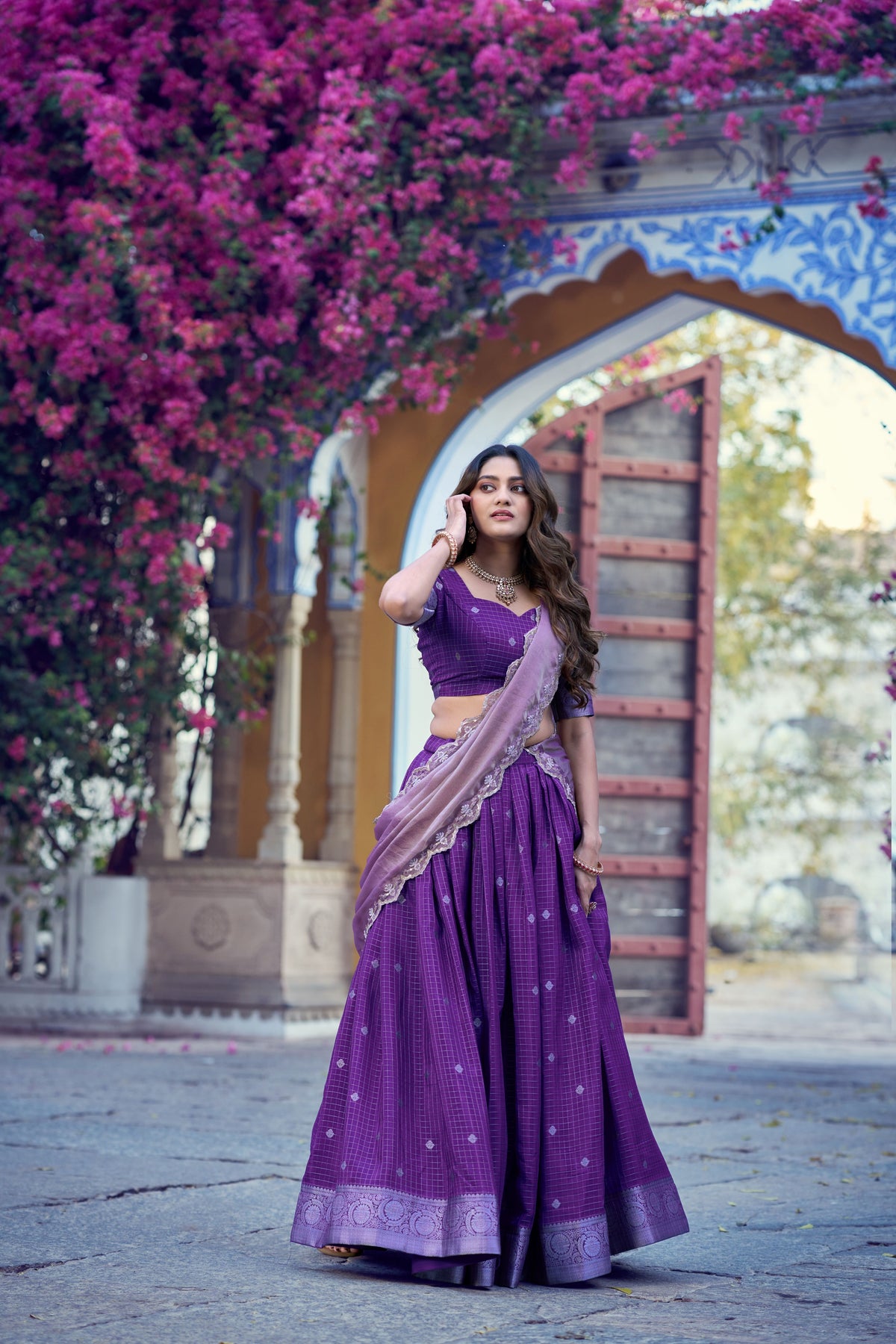 Chinon Chex Zari Weaving Lehenga With Dupatta