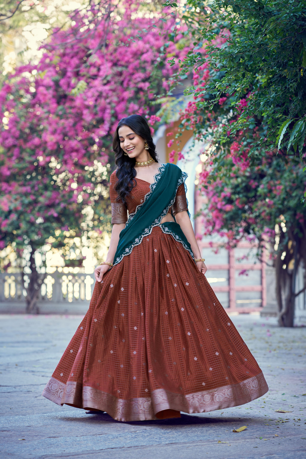 Chinon Chex Zari Weaving Lehenga With Dupatta