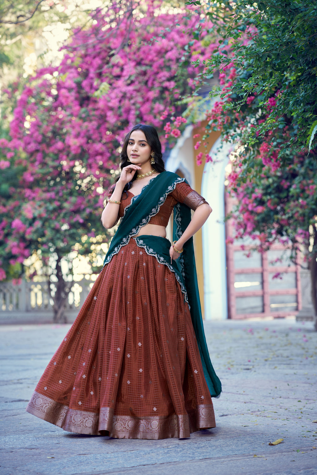 Chinon Chex Zari Weaving Lehenga With Dupatta