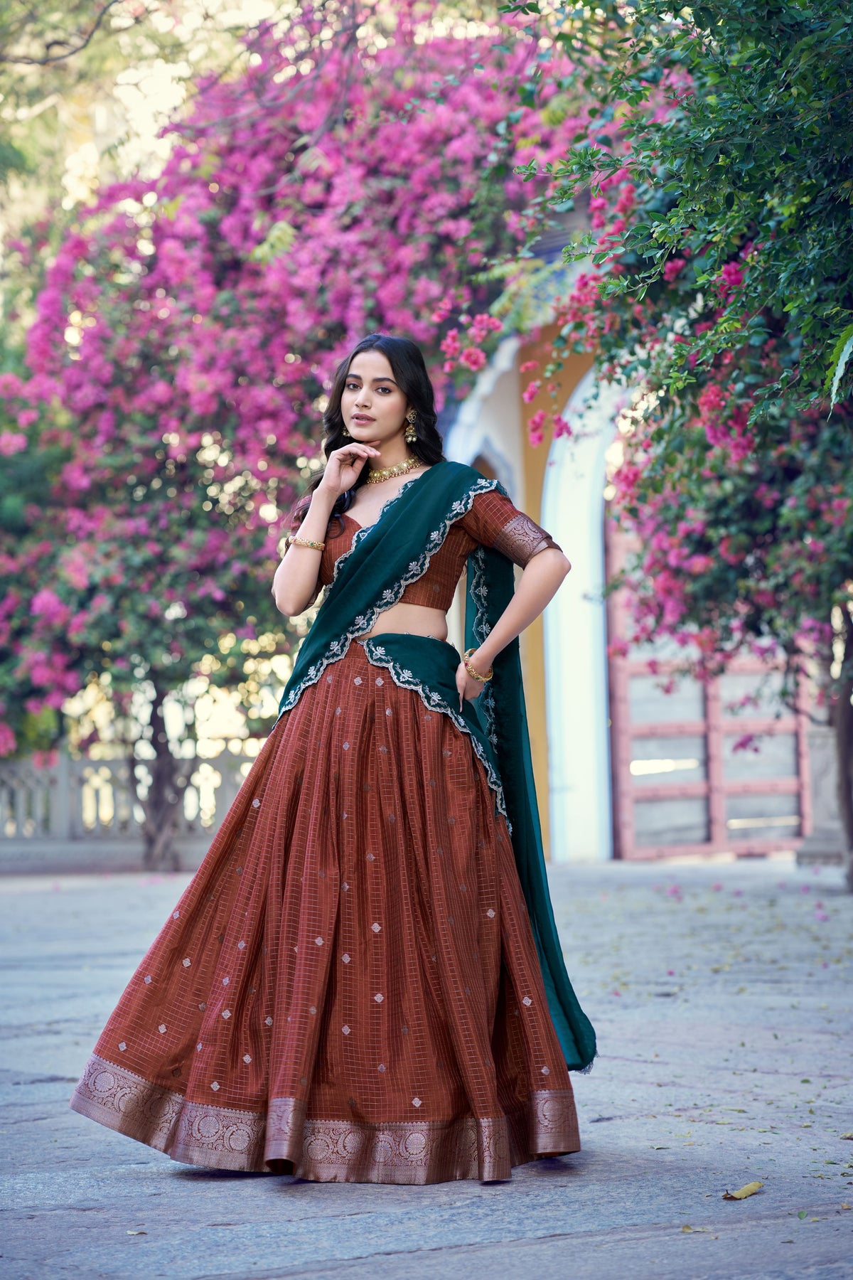 Chinon Chex Zari Weaving Lehenga With Dupatta