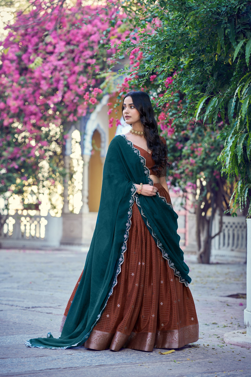 Chinon Chex Zari Weaving Lehenga With Dupatta