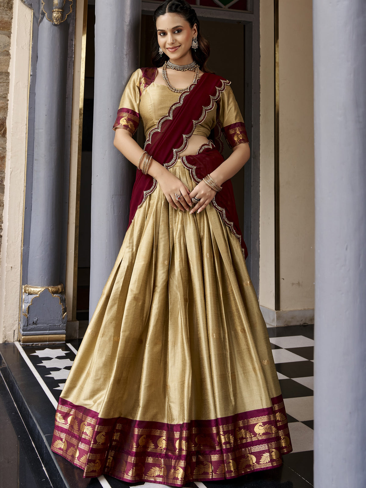 Cotton Silk Zari Weaving Lehenga With Dupatta