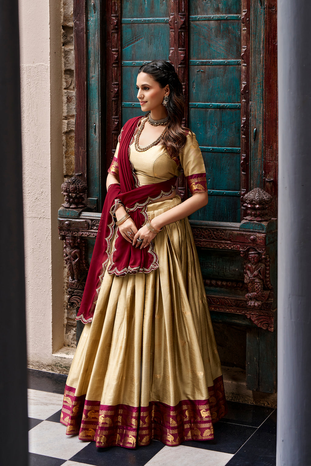 Cotton Silk Zari Weaving Lehenga With Dupatta