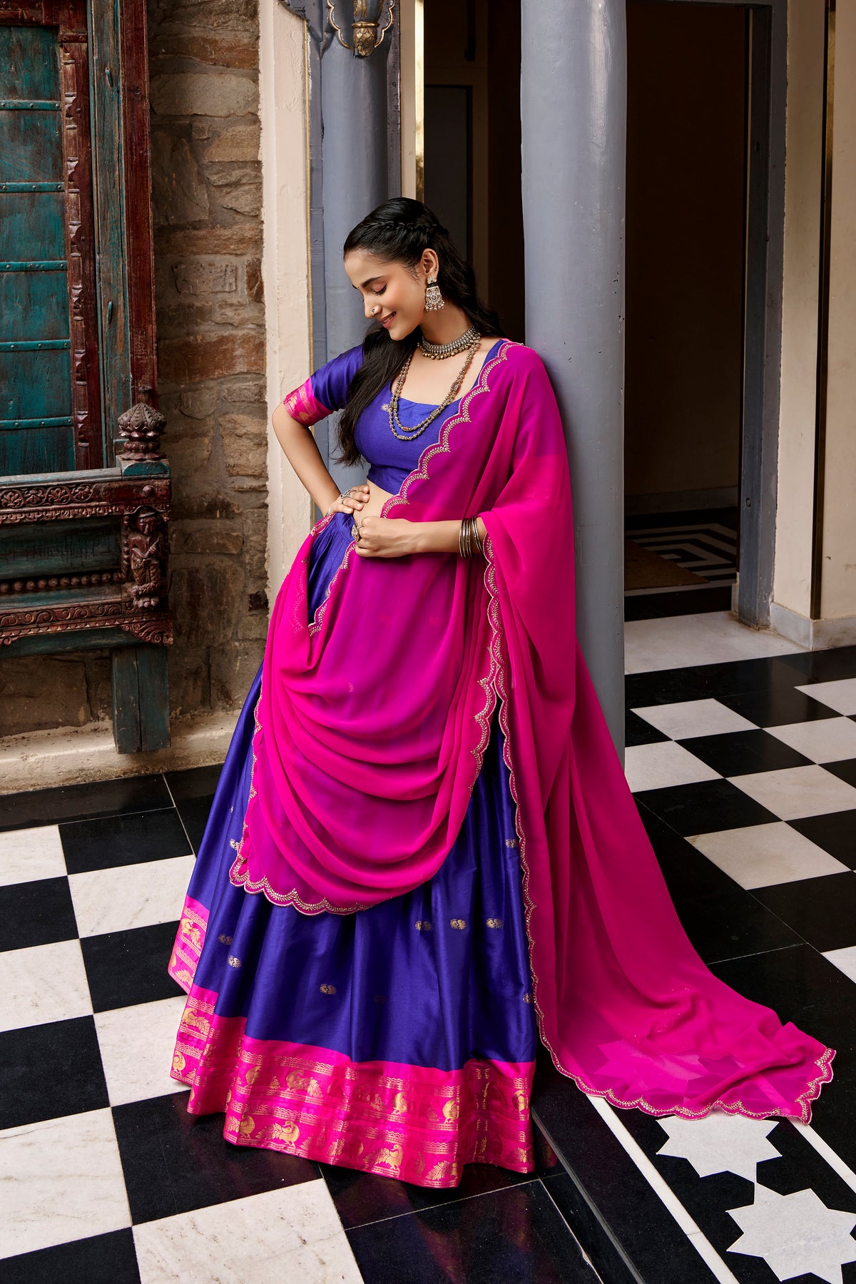 Cotton Silk Zari Weaving Lehenga With Dupatta