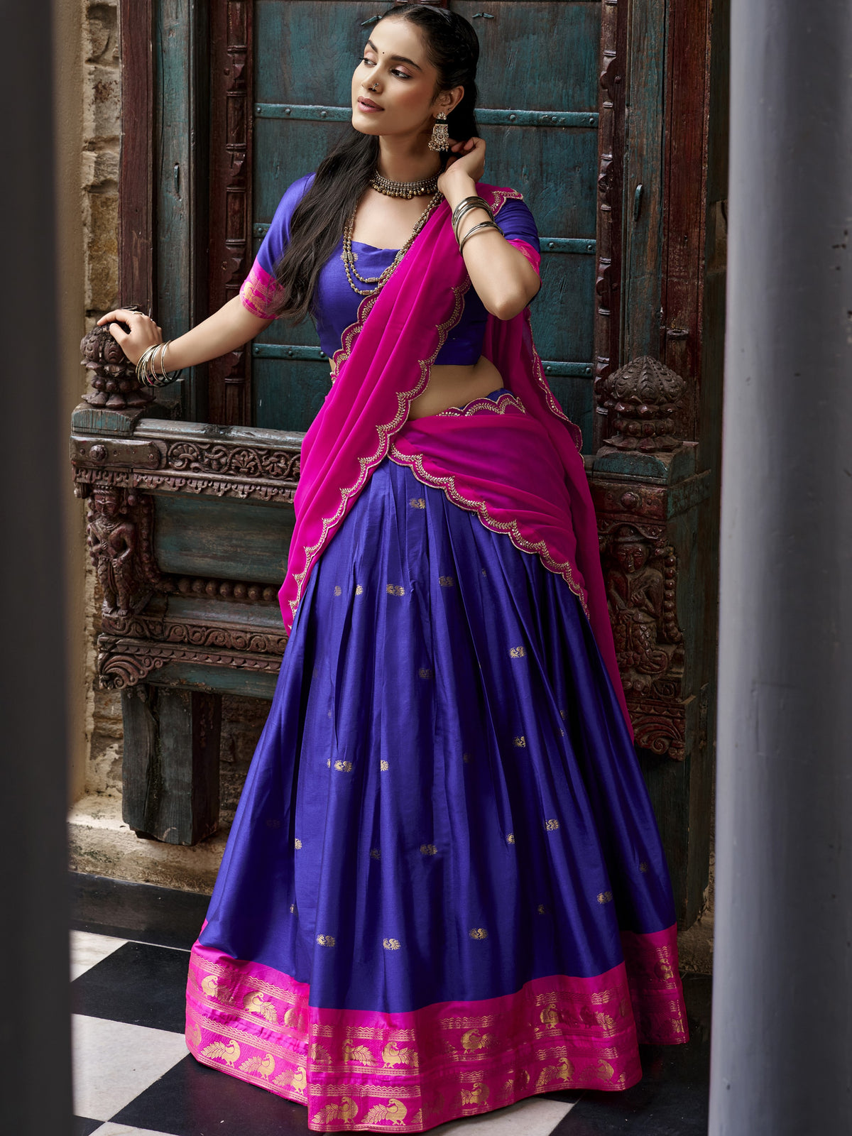 Cotton Silk Zari Weaving Lehenga With Dupatta