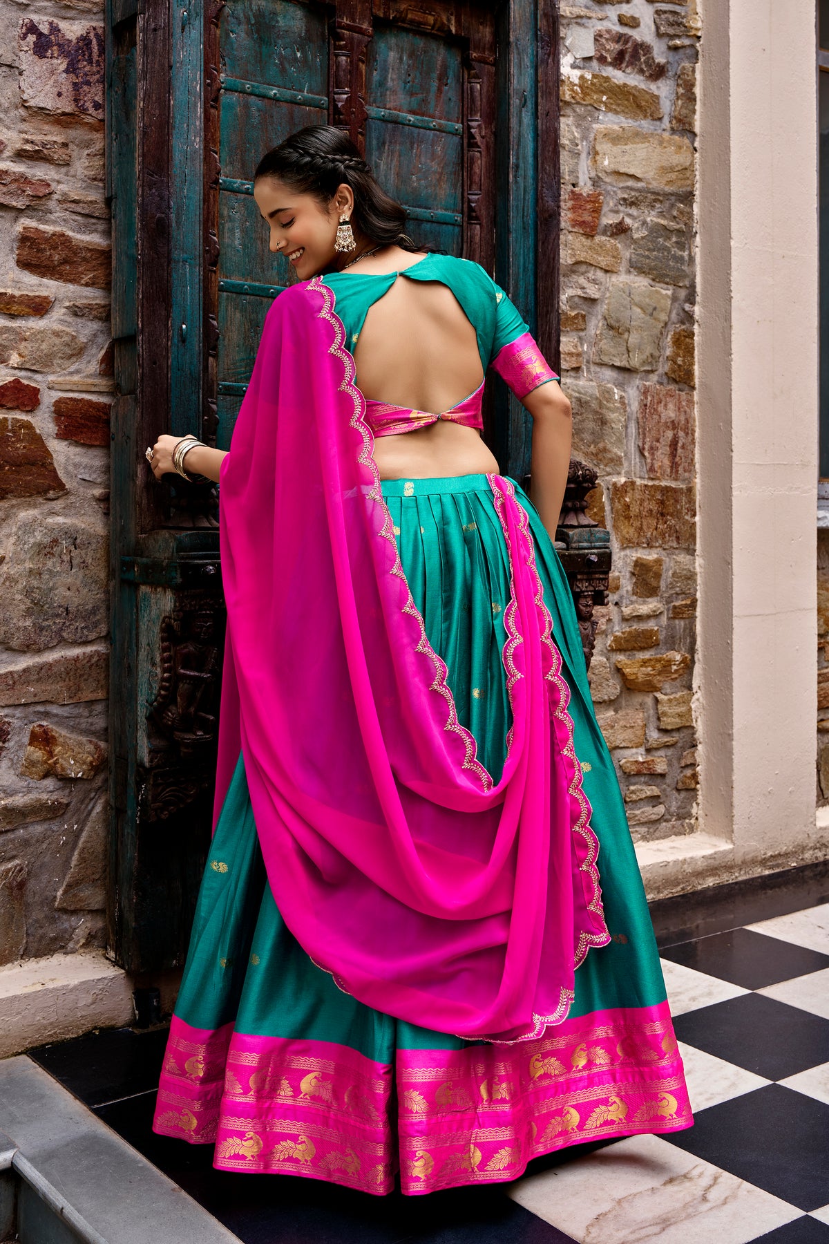 Cotton Silk Zari Weaving Lehenga With Dupatta