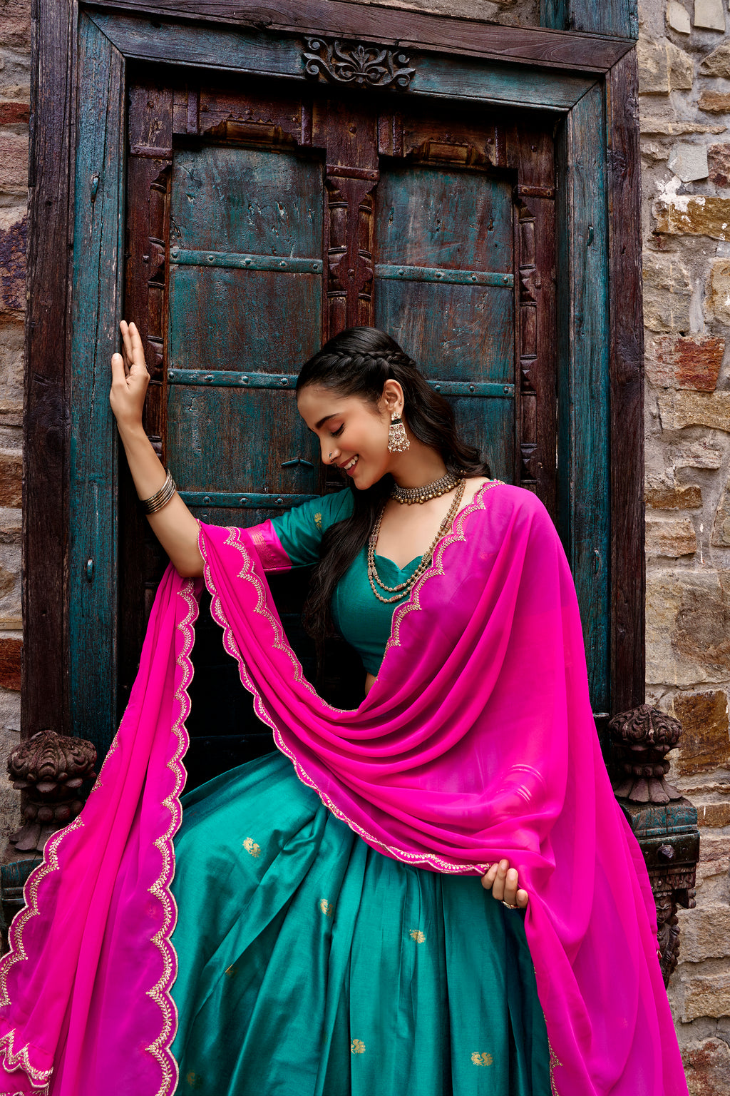 Cotton Silk Zari Weaving Lehenga With Dupatta