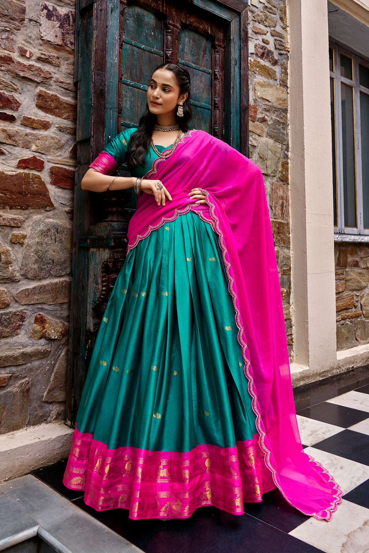 Cotton Silk Zari Weaving Lehenga With Dupatta