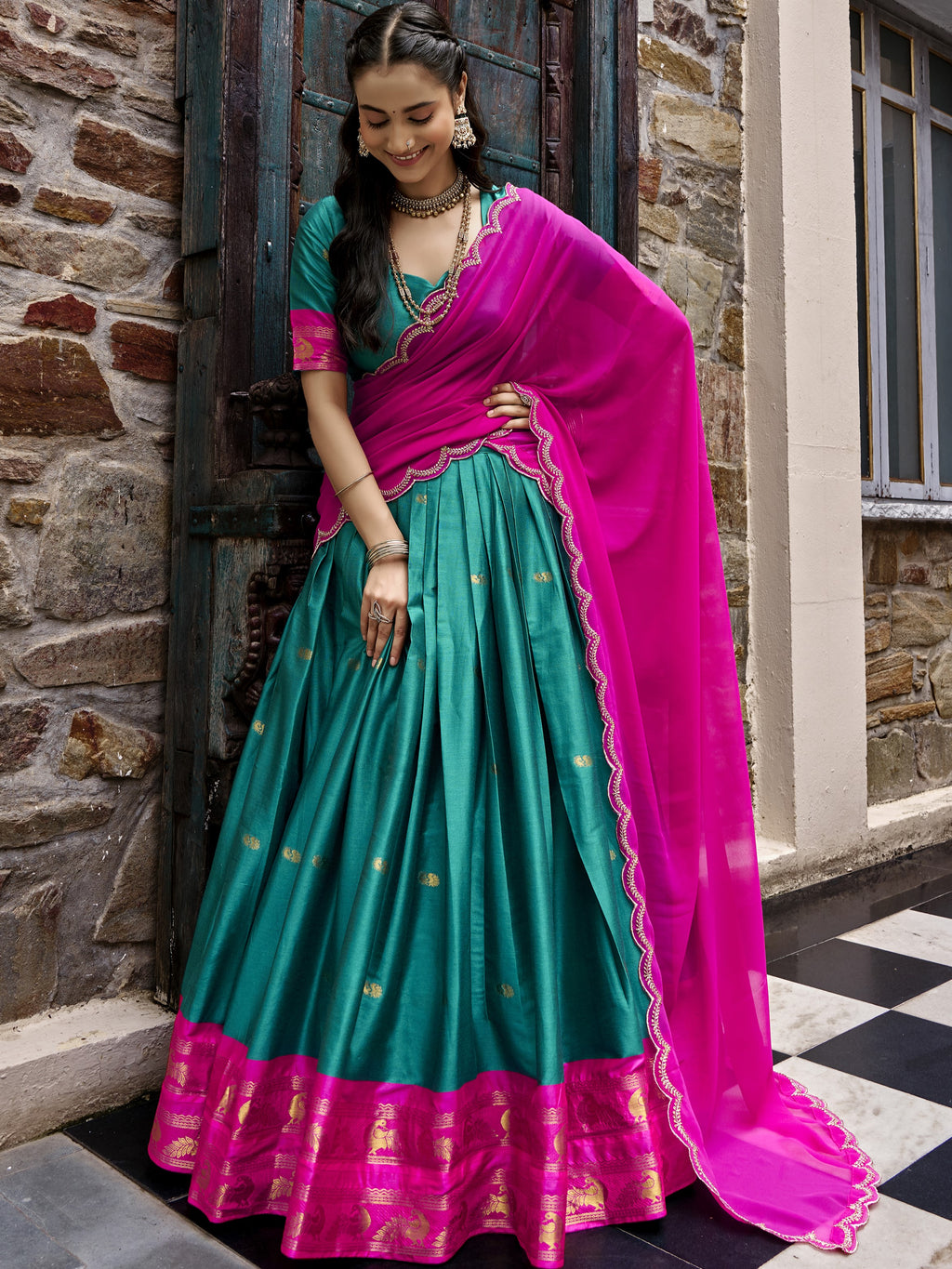 Cotton Silk Zari Weaving Lehenga With Dupatta