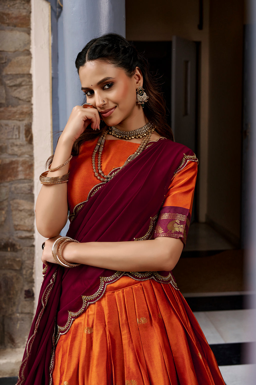 Cotton Silk Zari Weaving Lehenga With Dupatta