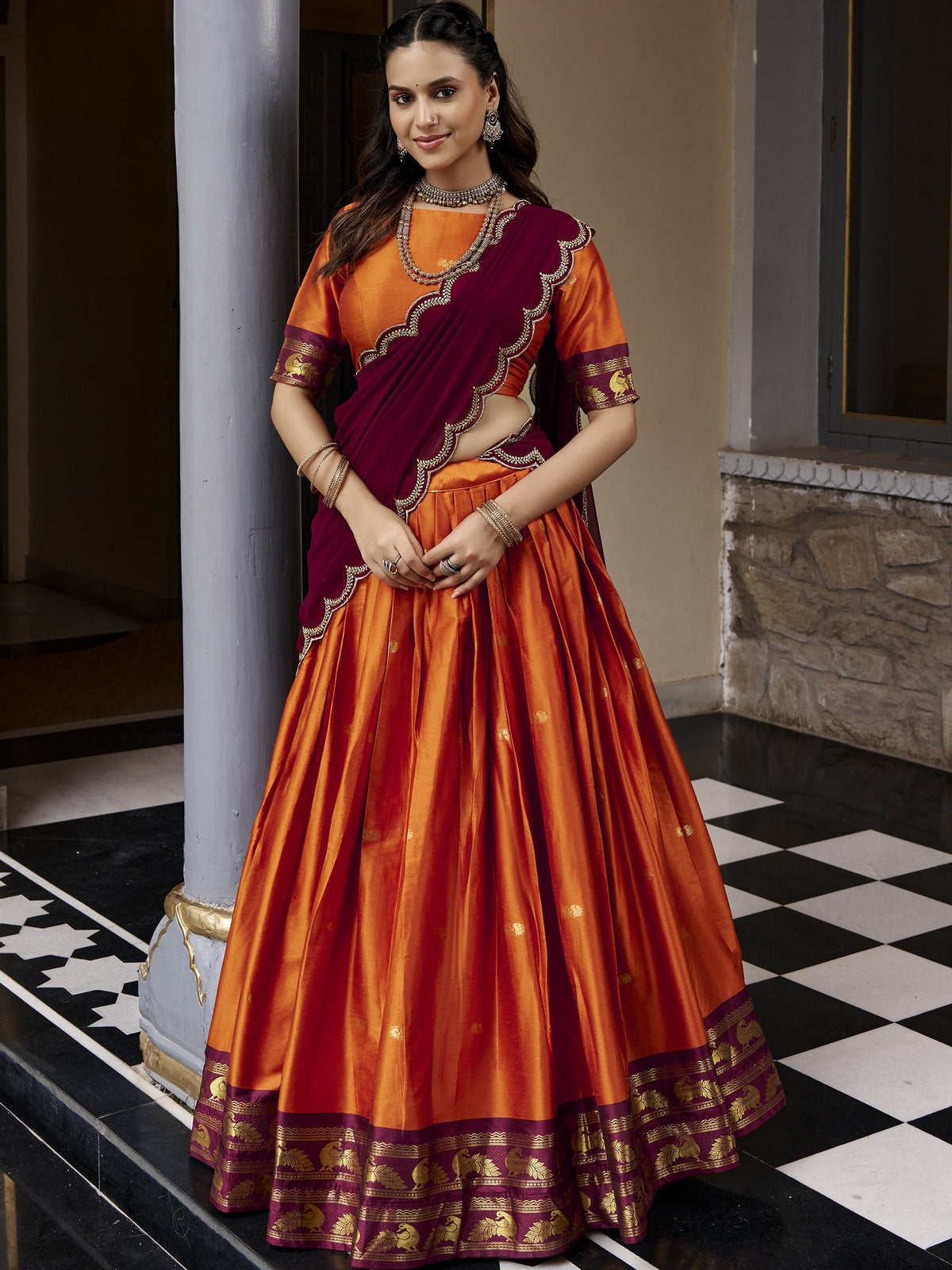 Cotton Silk Zari Weaving Lehenga With Dupatta