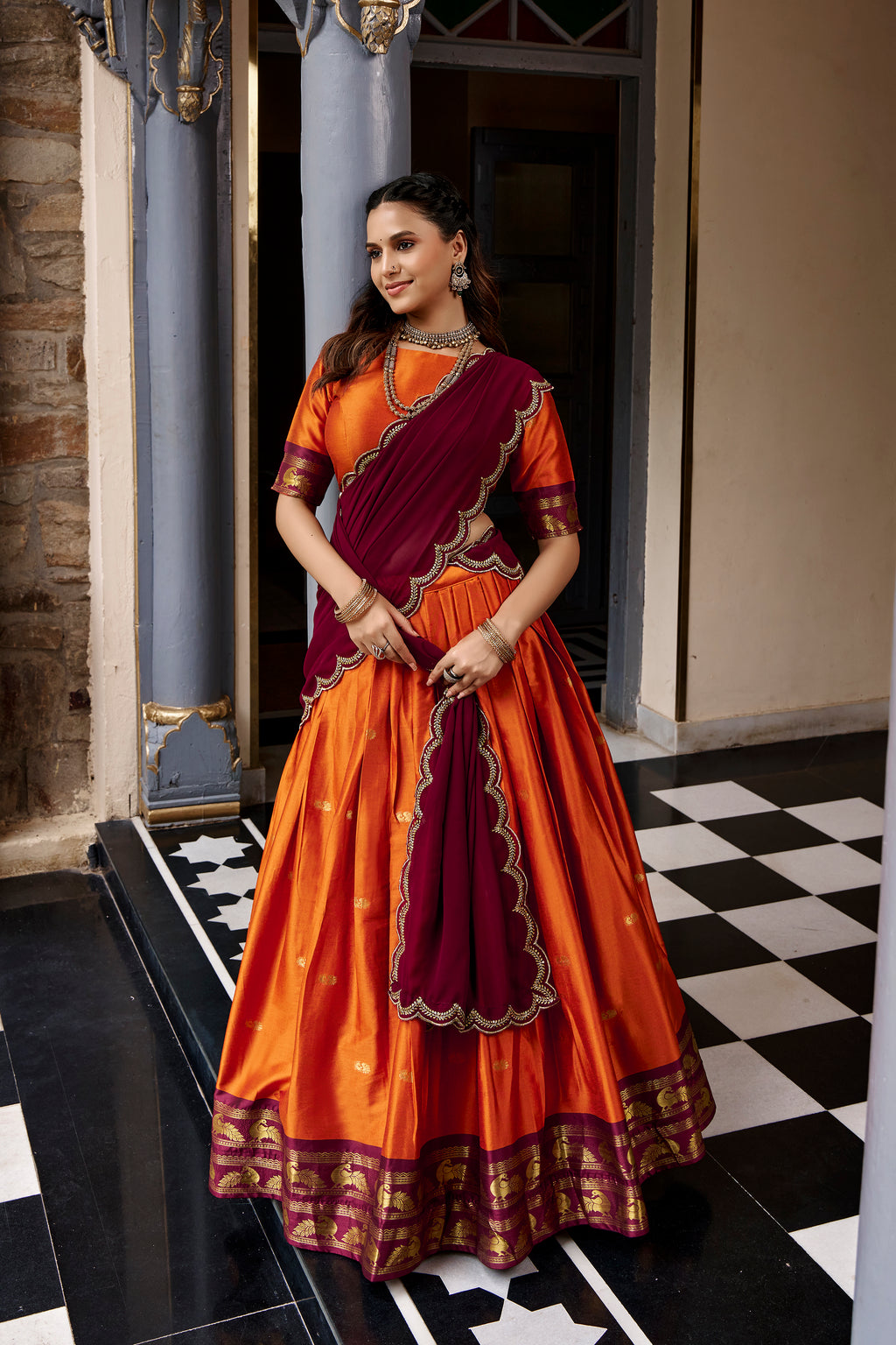 Cotton Silk Zari Weaving Lehenga With Dupatta