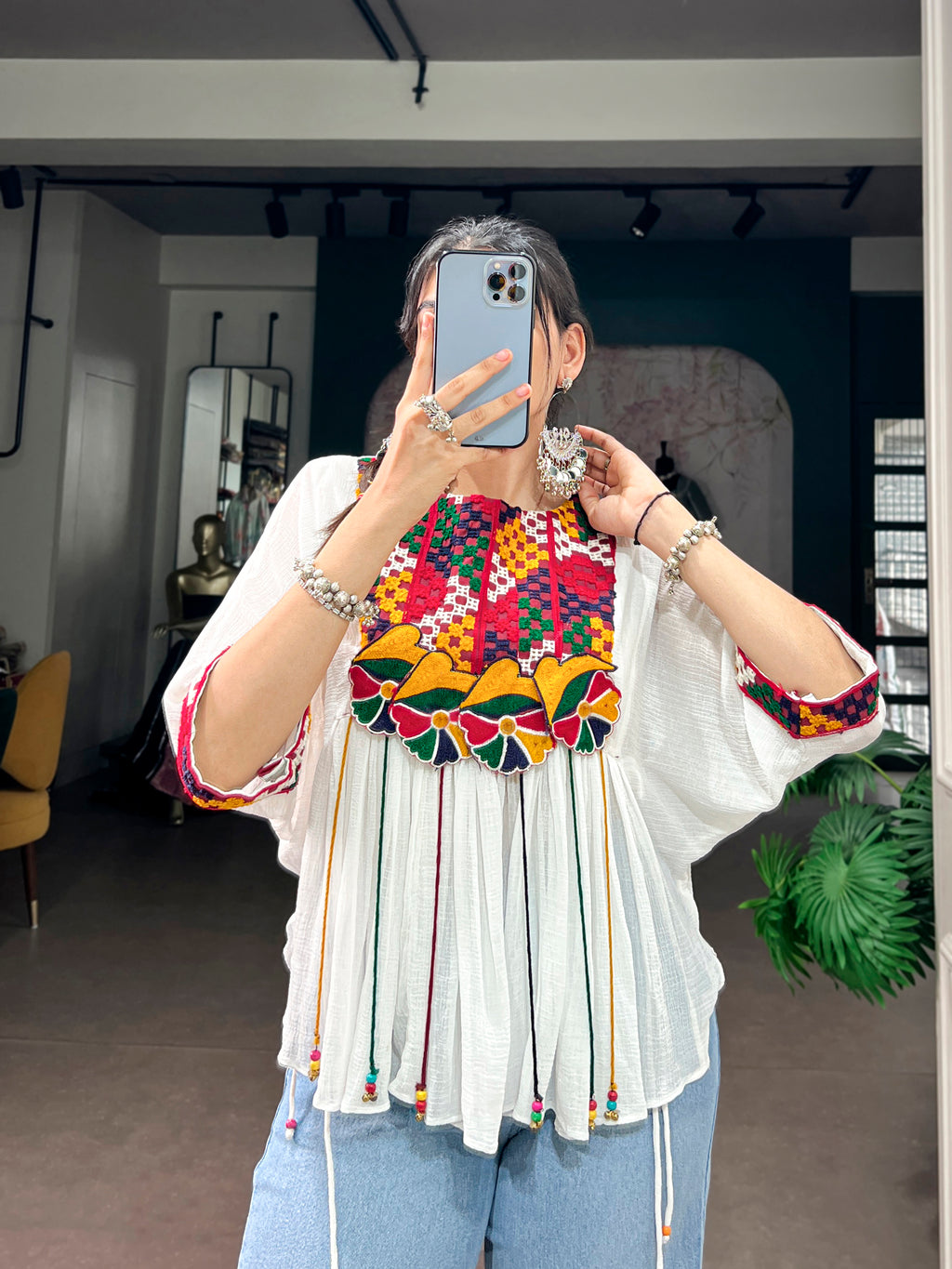 Multi Color Gamthi Work Navratri Top