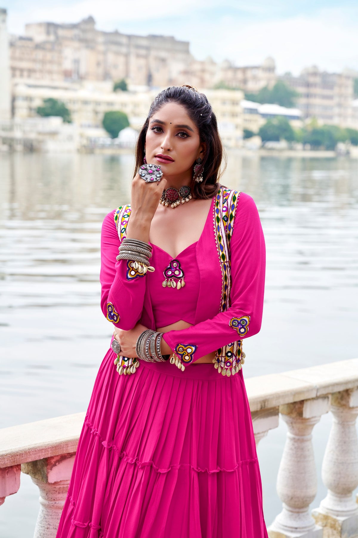 Pure Rayon Gamthi Work Navratri Lehenga With Koti