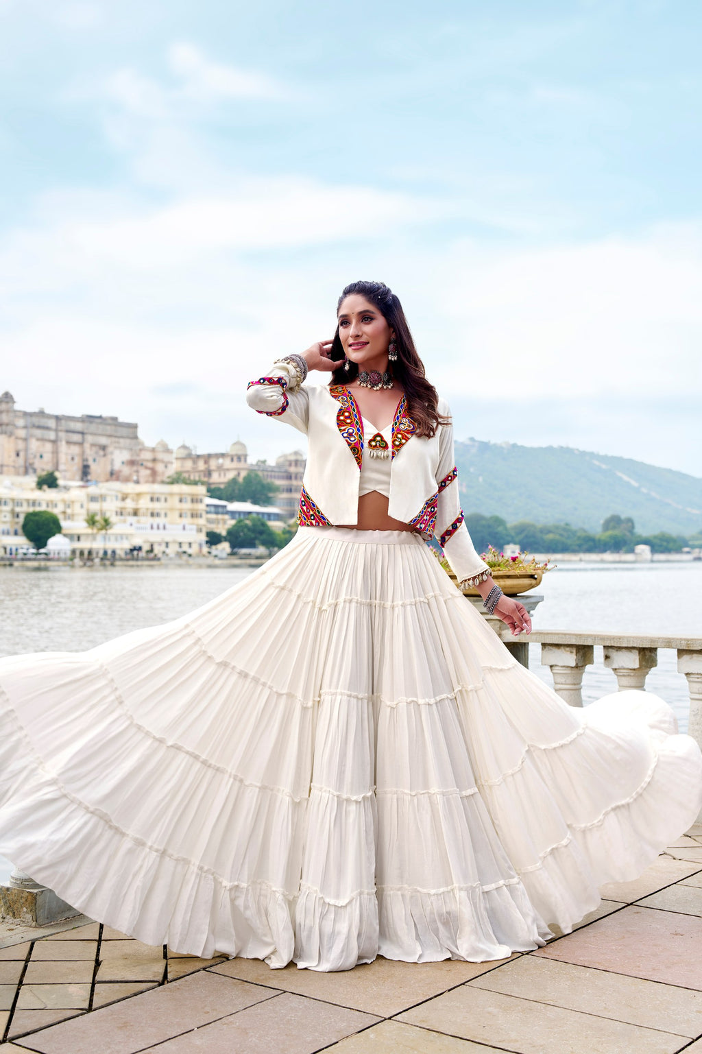 Pure Rayon Gamthi Work Navratri Lehenga With Koti