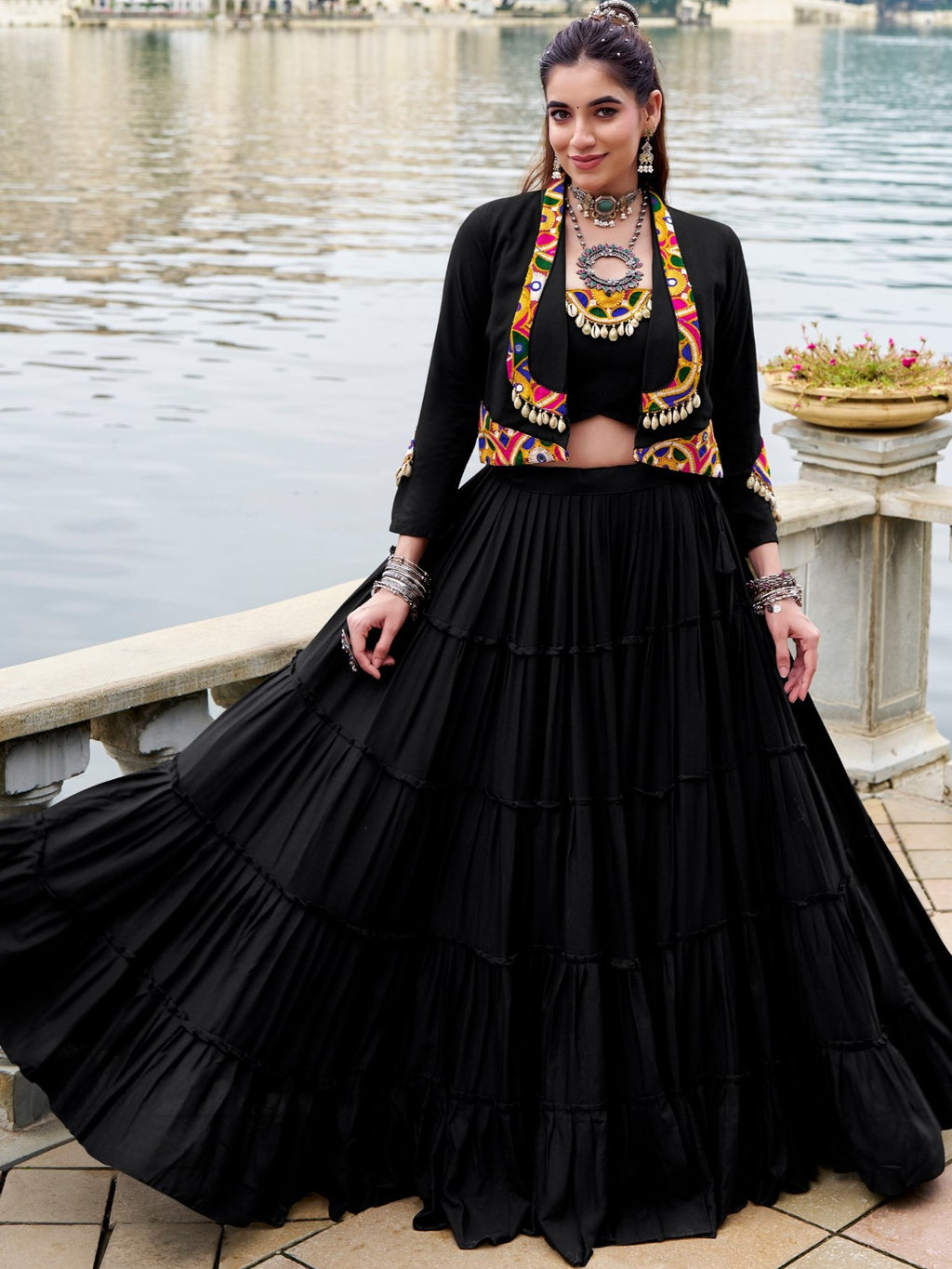 Pure Rayon Gamthi Work Navratri Lehenga With Koti