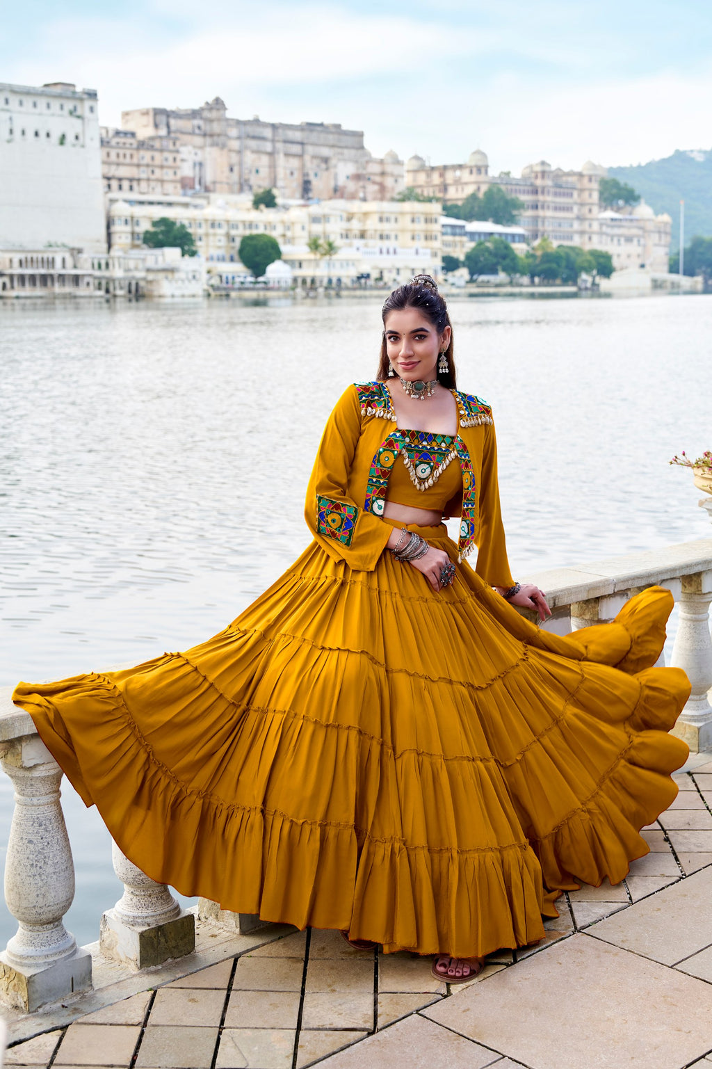 Pure Rayon Gamthi Work Navratri Lehenga With Koti