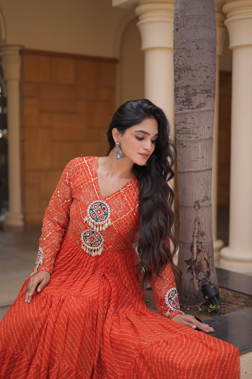 Georgette Laheriya Printed Navratri Gown