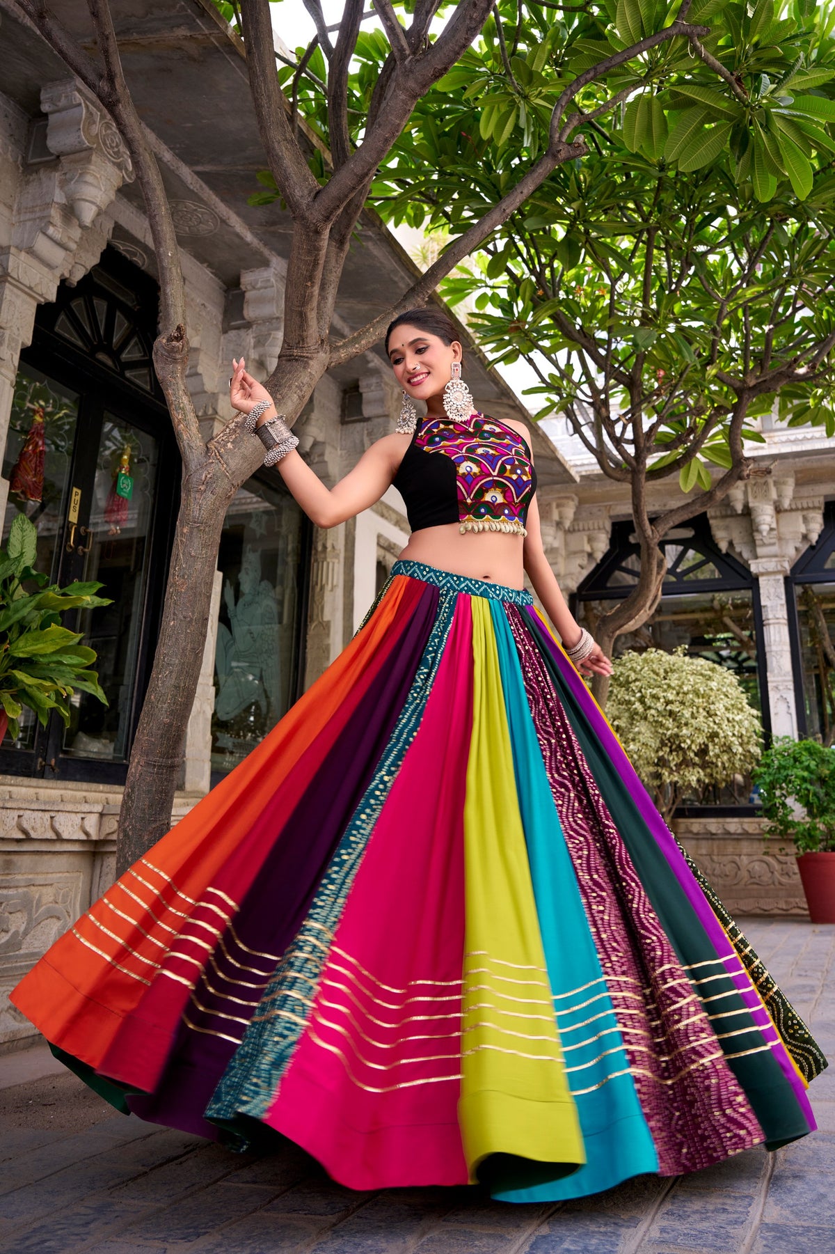 Pure Rayon Mirror Work Navratri Lehenga
