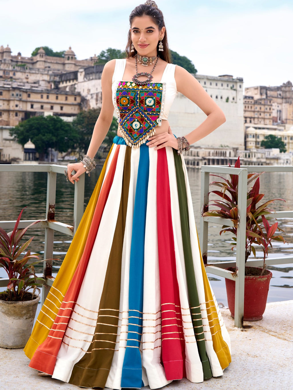 Pure Rayon Mirror Work Navratri Lehenga
