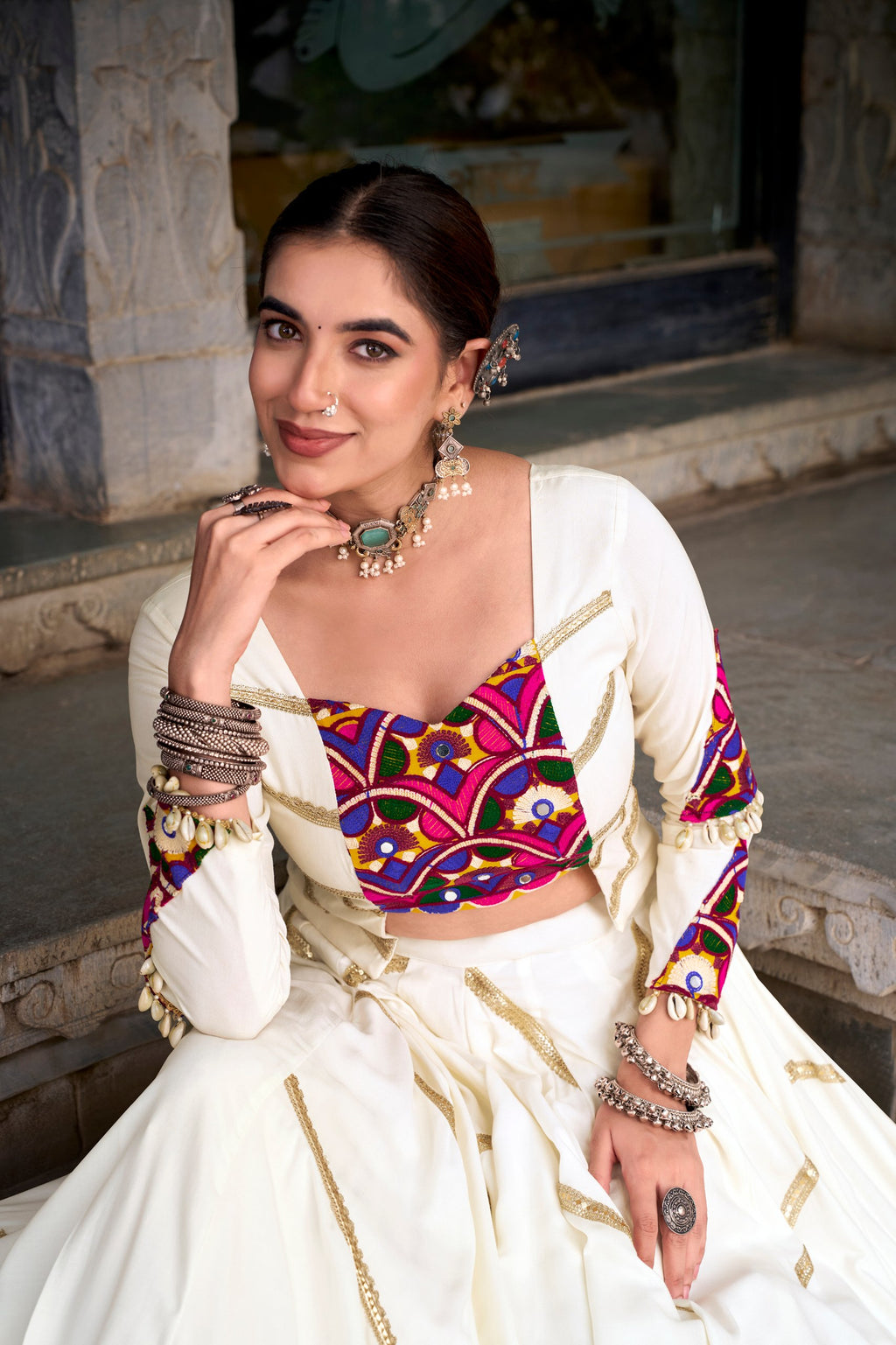 Pure Rayon Gamthi Work Navratri Lehenga