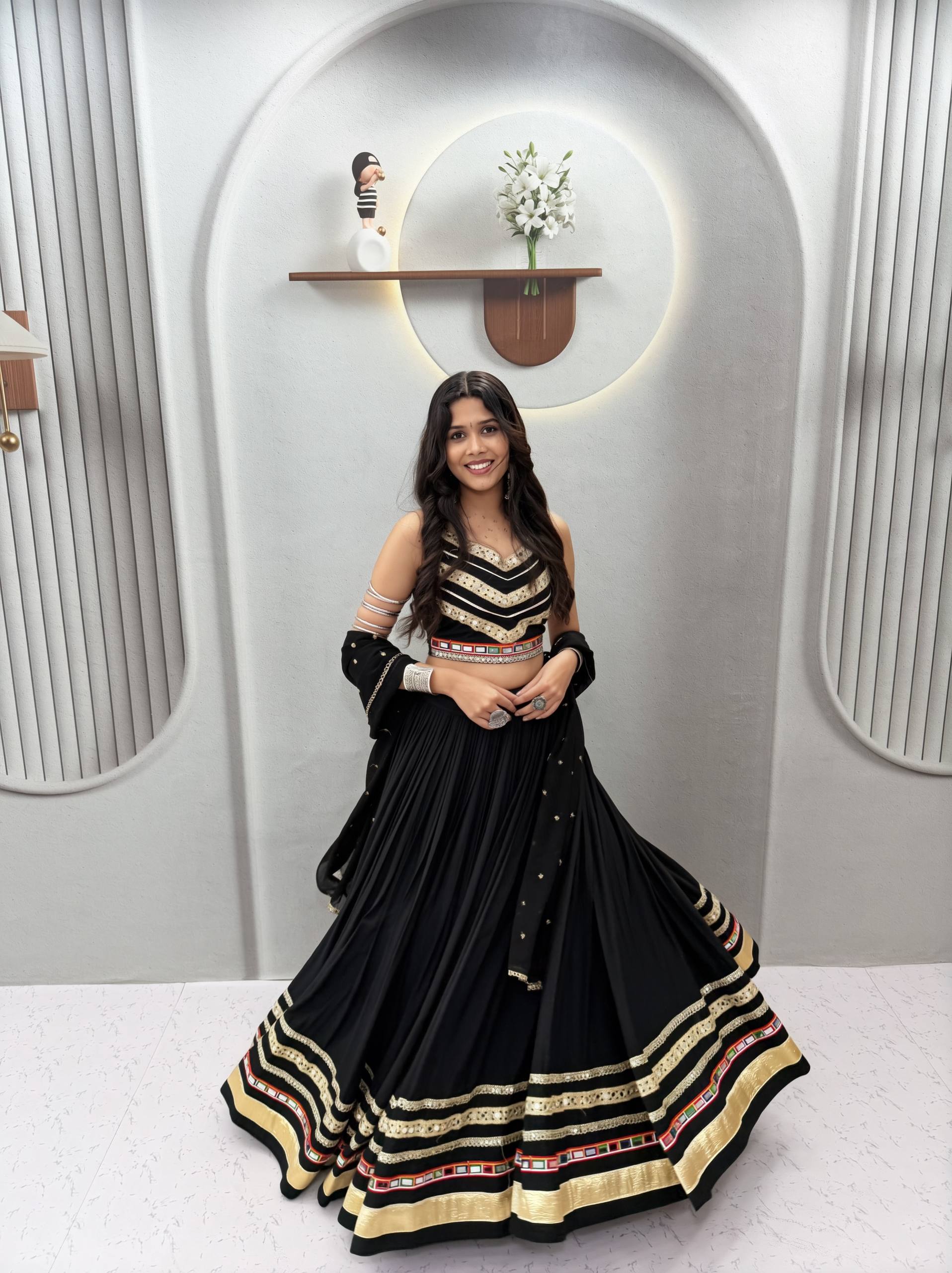 Pure Cotton Gamthi Work Navratri Lehenga With Dupatta