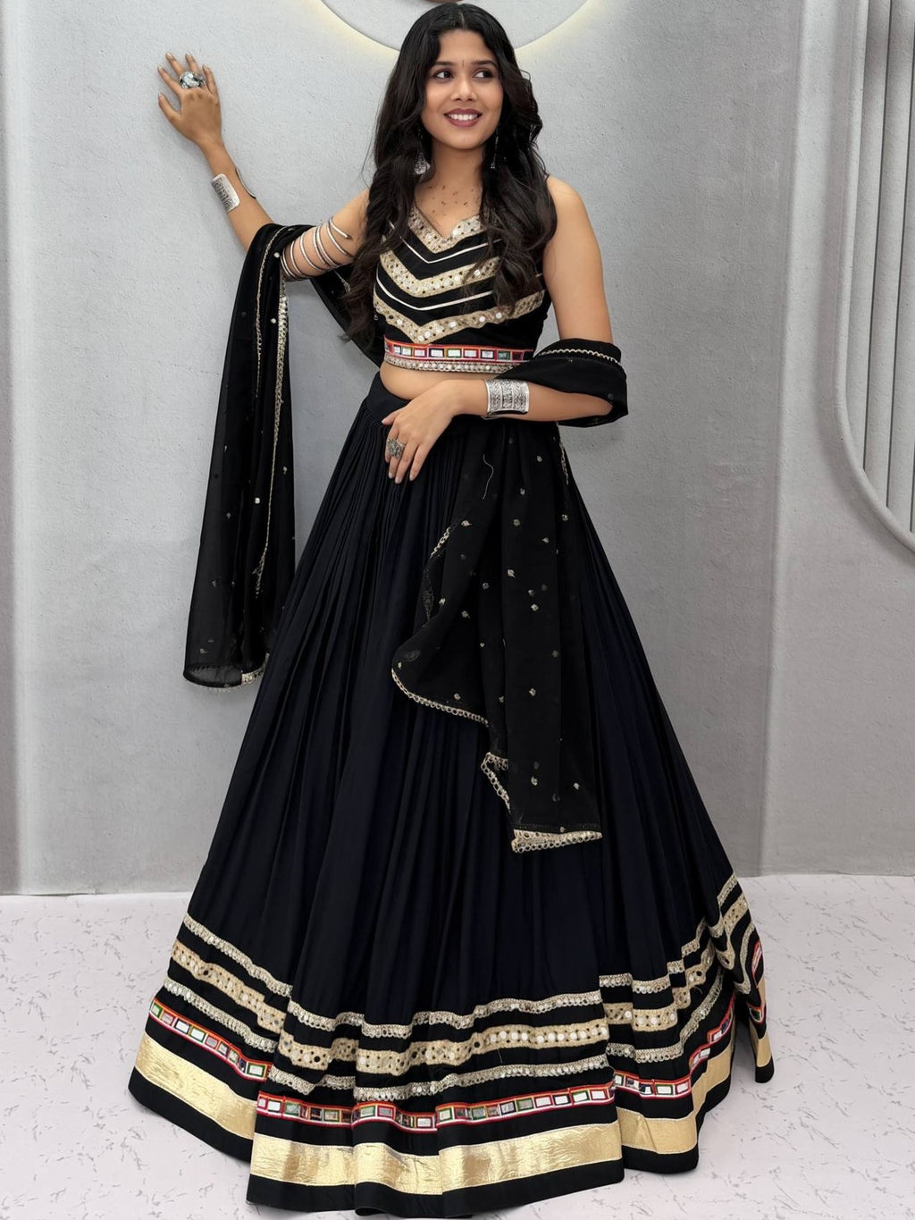Pure Cotton Gamthi Work Navratri Lehenga With Dupatta