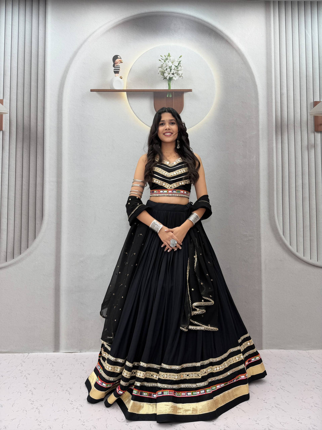 Pure Cotton Gamthi Work Navratri Lehenga With Dupatta