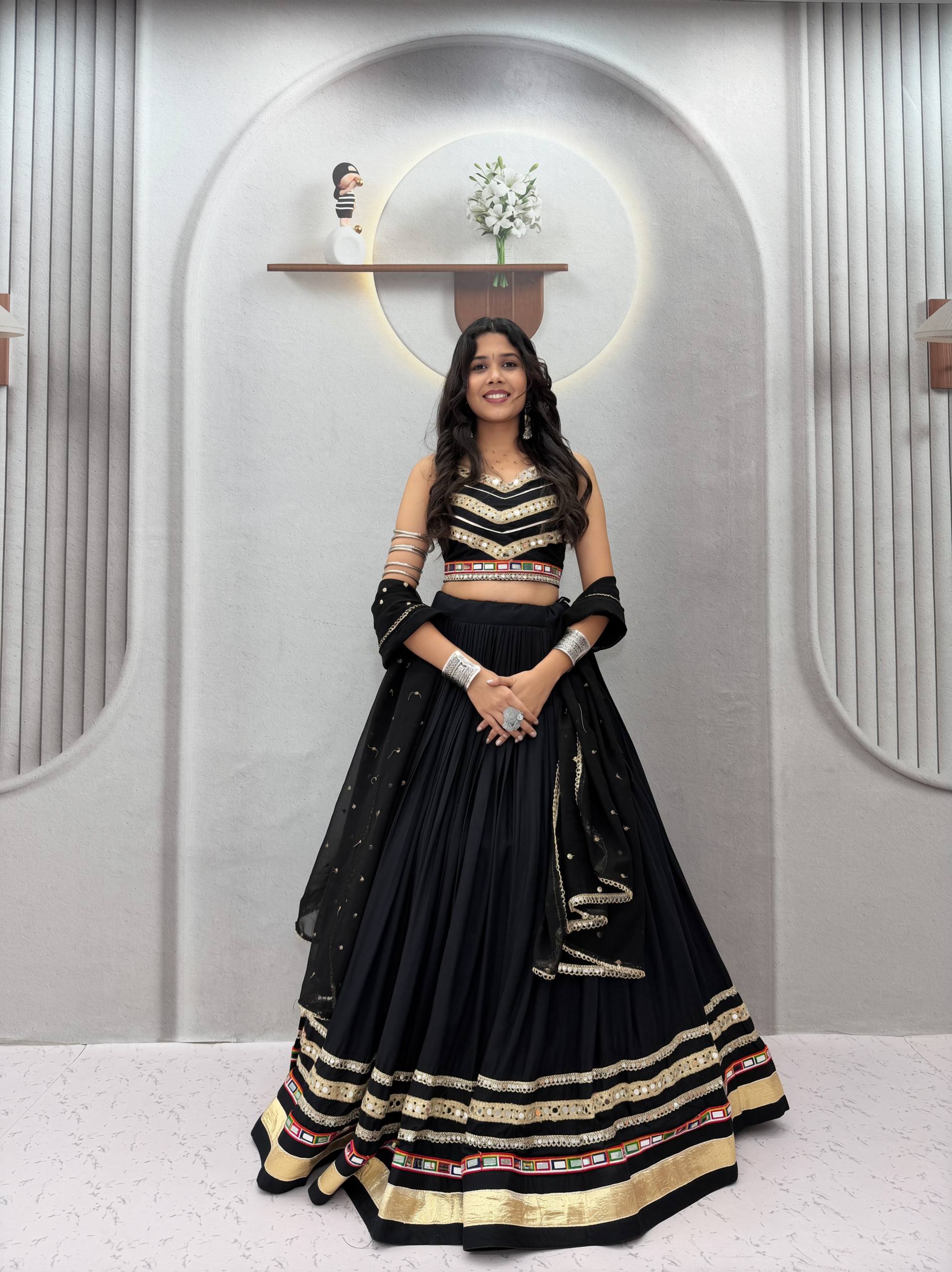 Pure Cotton Gamthi Work Navratri Lehenga With Dupatta