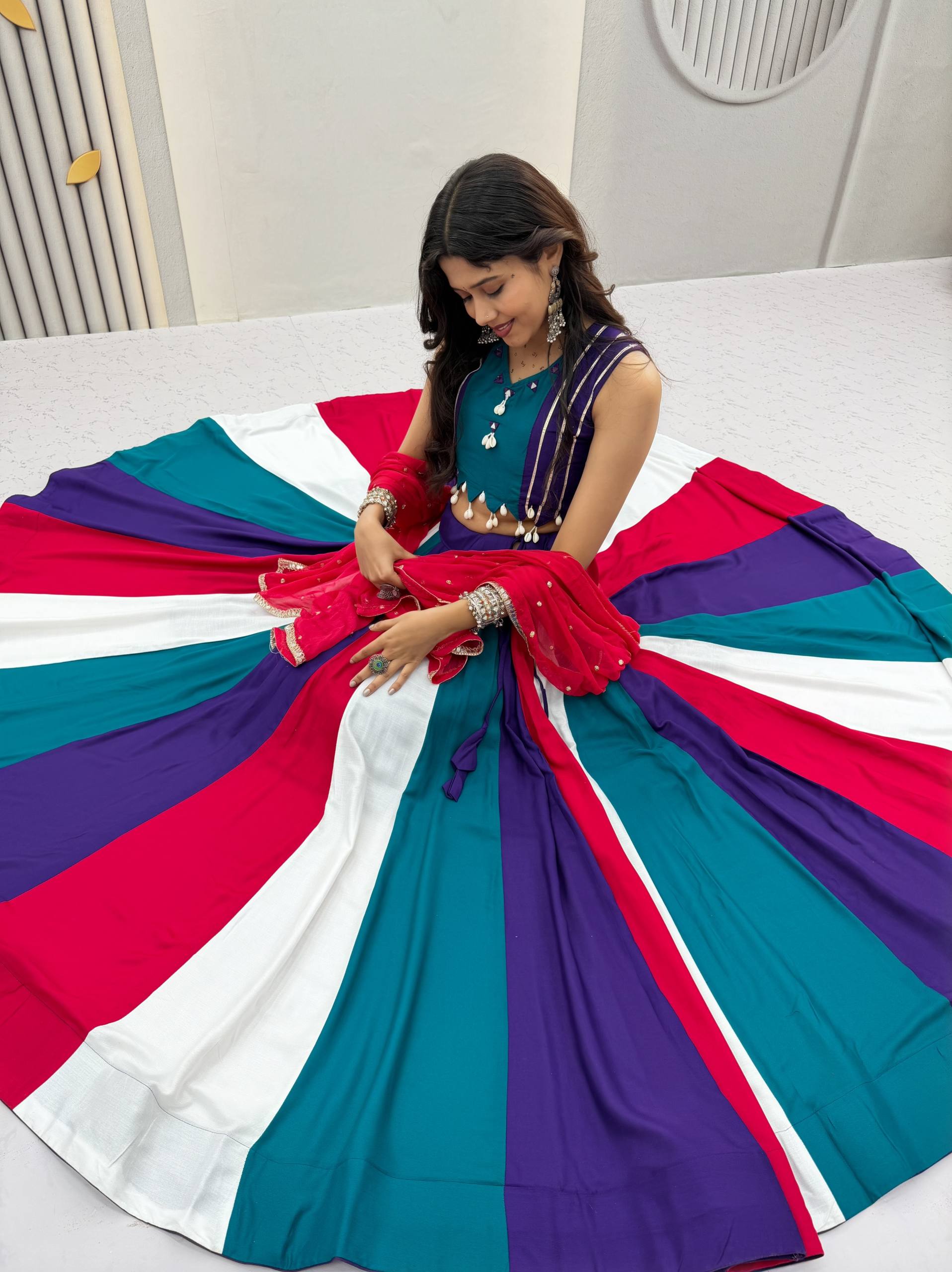 Pure Cotton Multi Color Lehenga With Dupatta
