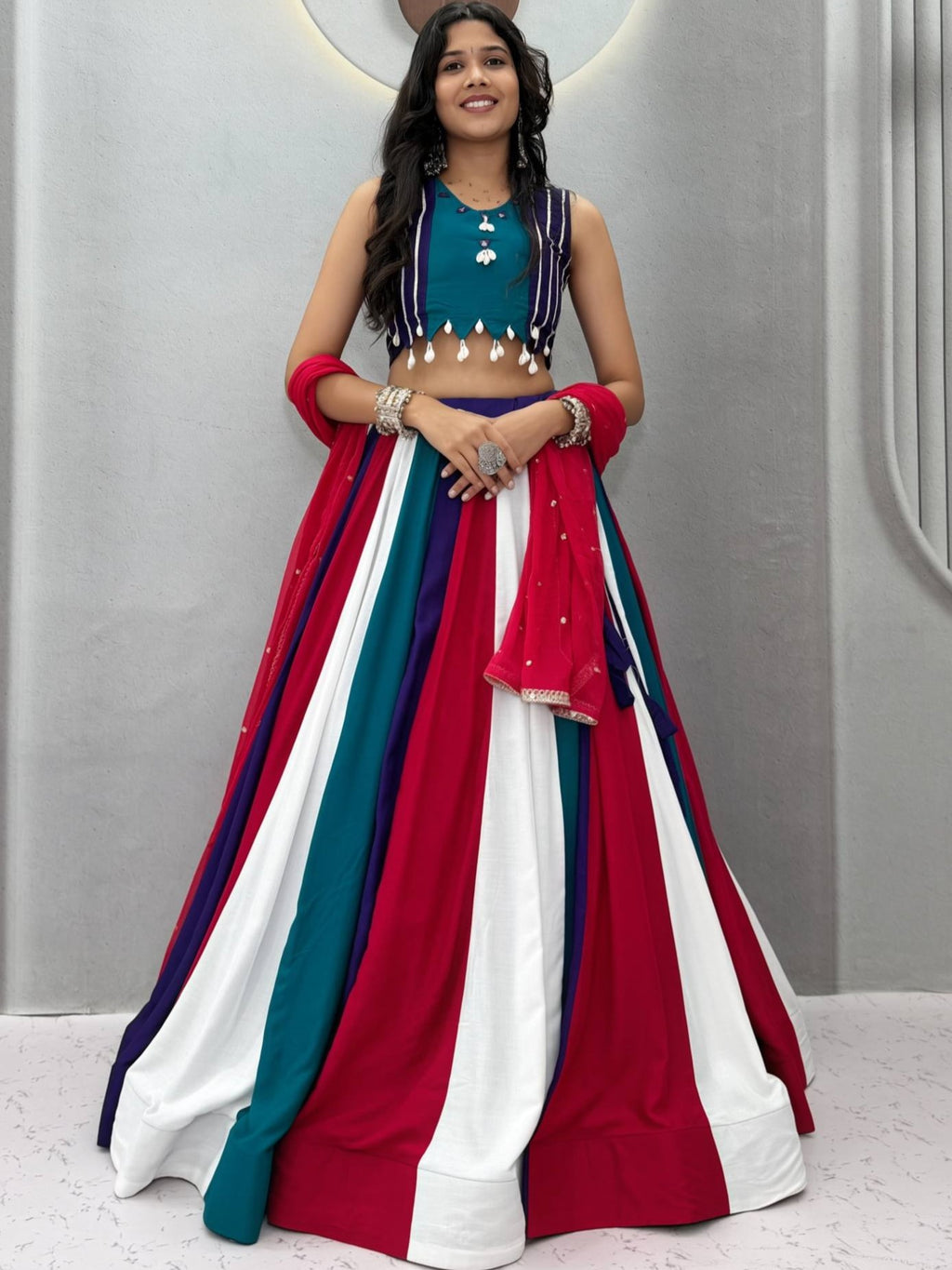 Pure Cotton Multi Color Lehenga With Dupatta