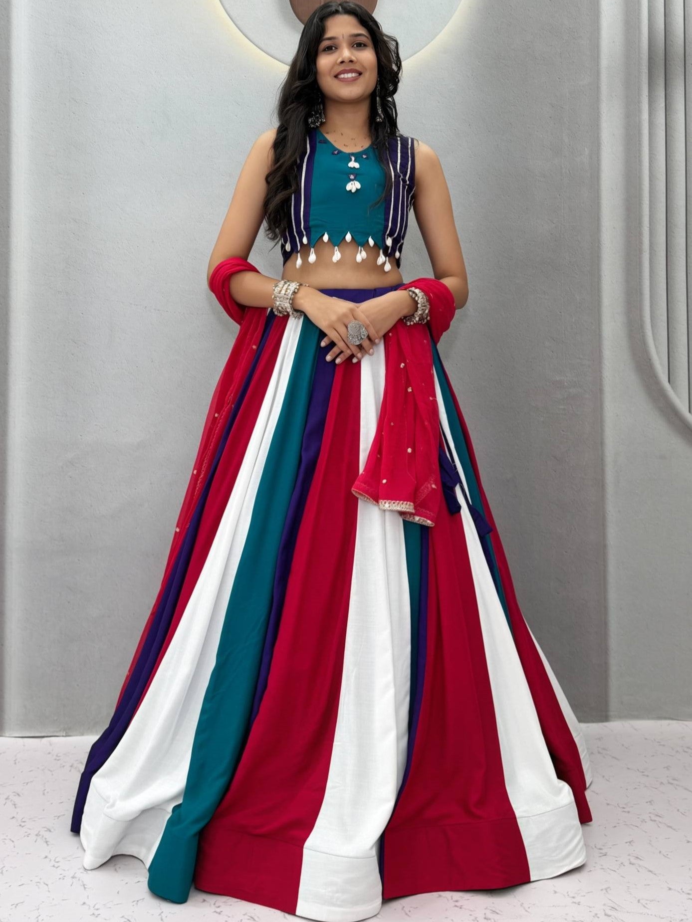 Pure Cotton Multi Color Lehenga With Dupatta