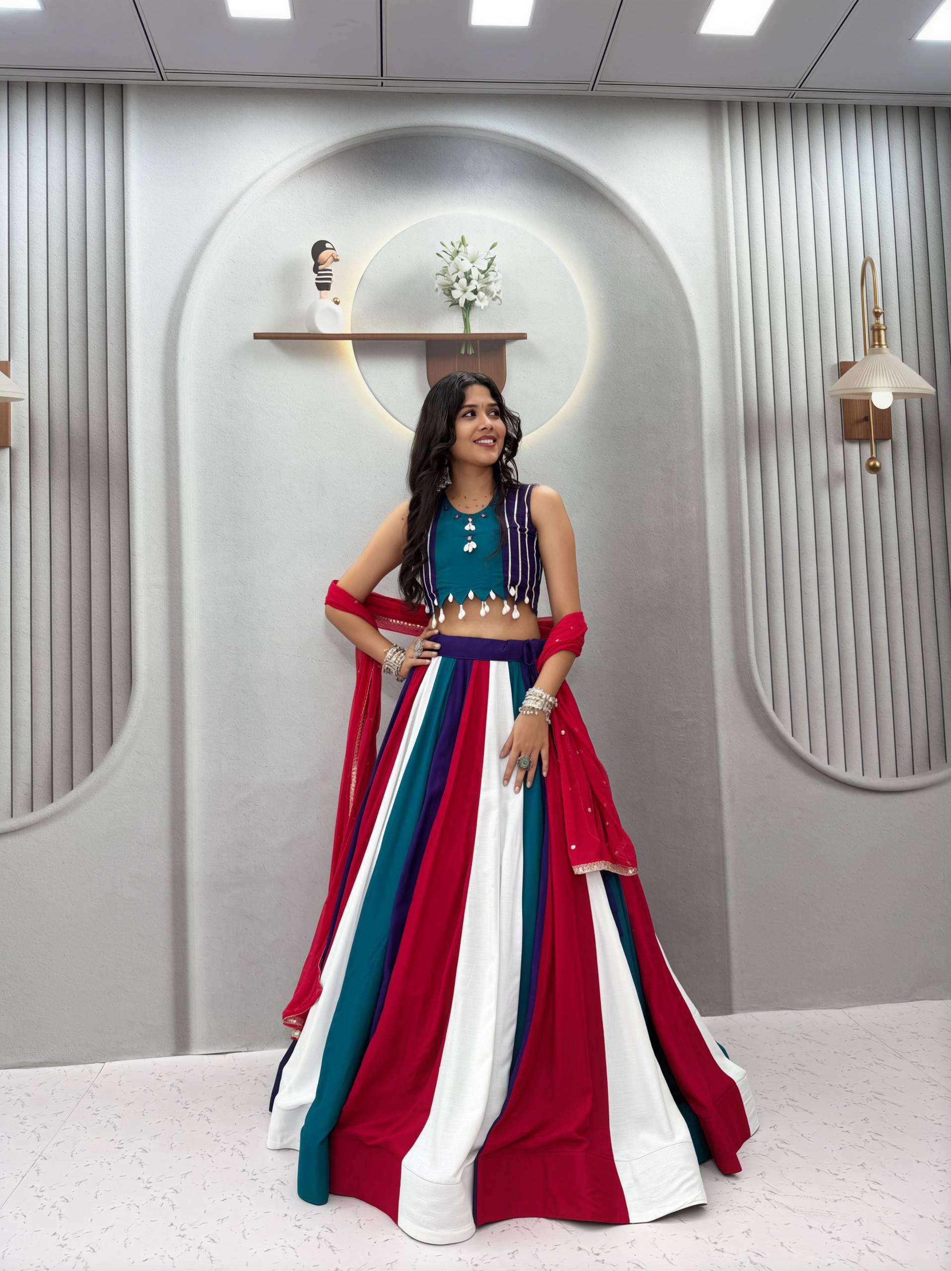 Pure Cotton Multi Color Lehenga With Dupatta