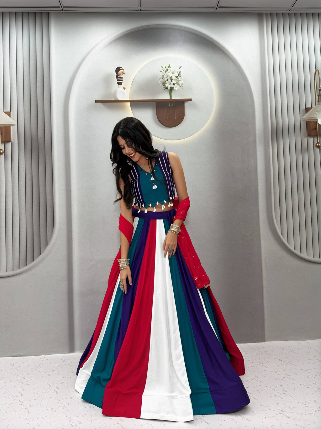 Pure Cotton Multi Color Lehenga With Dupatta