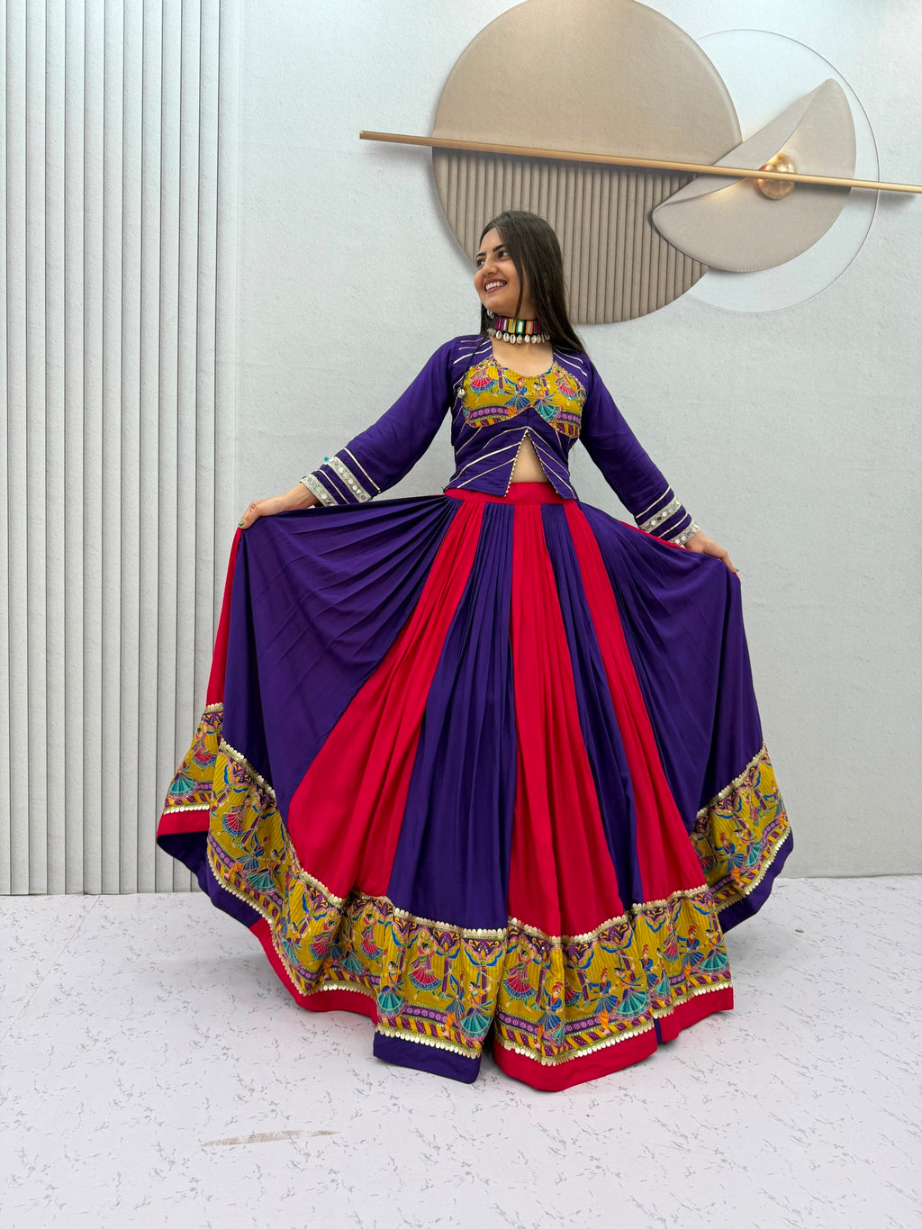Cotton Real Mirror Navratri Lehenga With Blouse