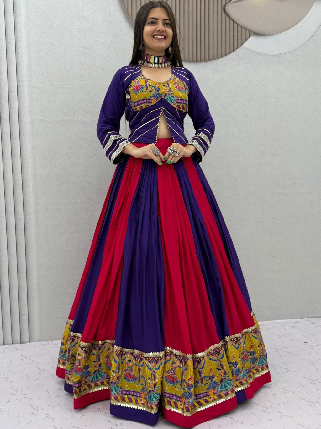 Cotton Real Mirror Navratri Lehenga With Blouse