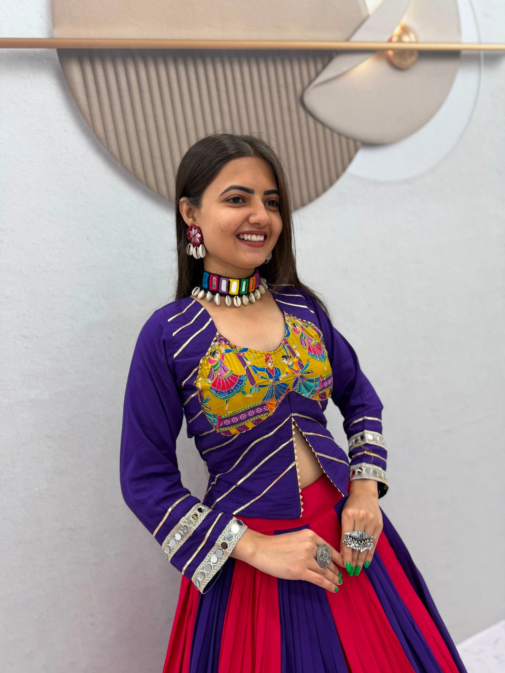 Cotton Real Mirror Navratri Lehenga With Blouse
