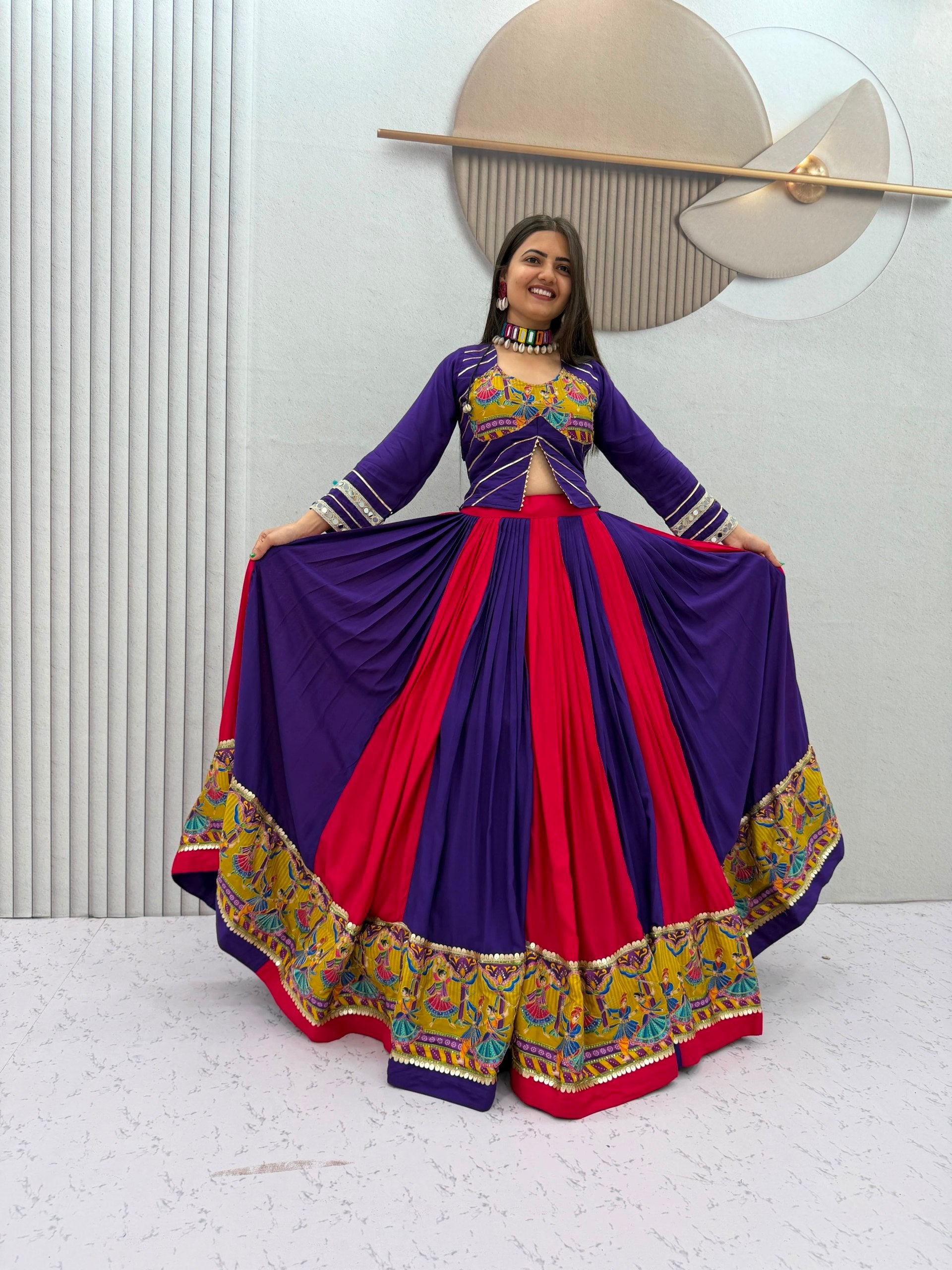 Cotton Real Mirror Navratri Lehenga With Blouse