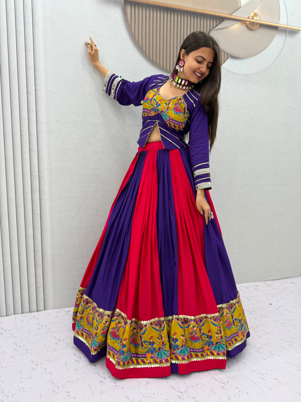 Cotton Real Mirror Navratri Lehenga With Blouse