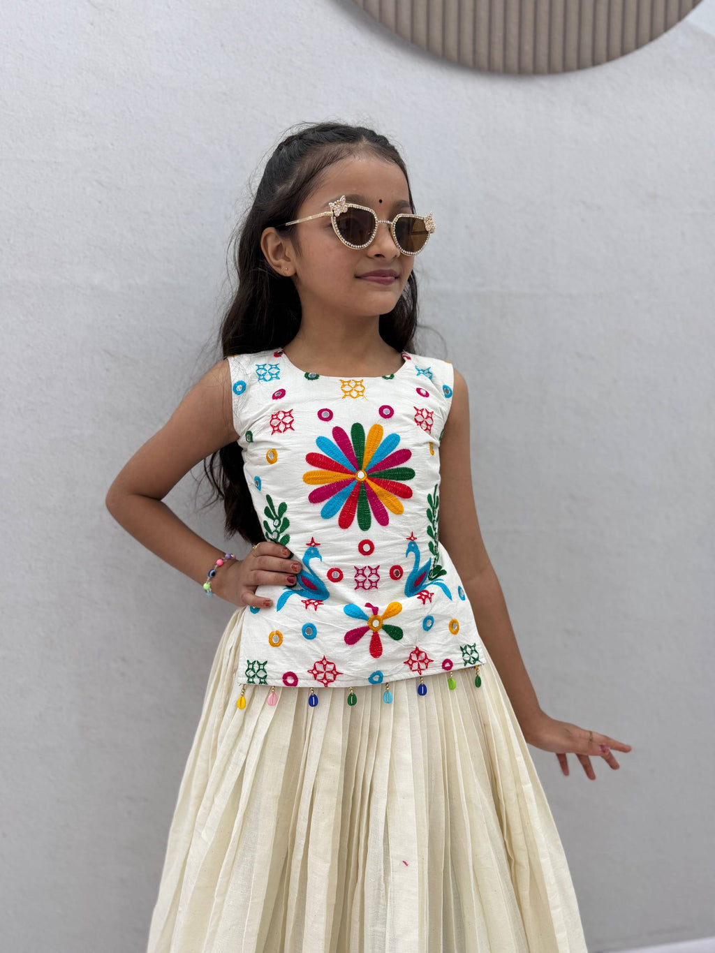 Khadi Cotton Kids Navratri Lehenga With Top