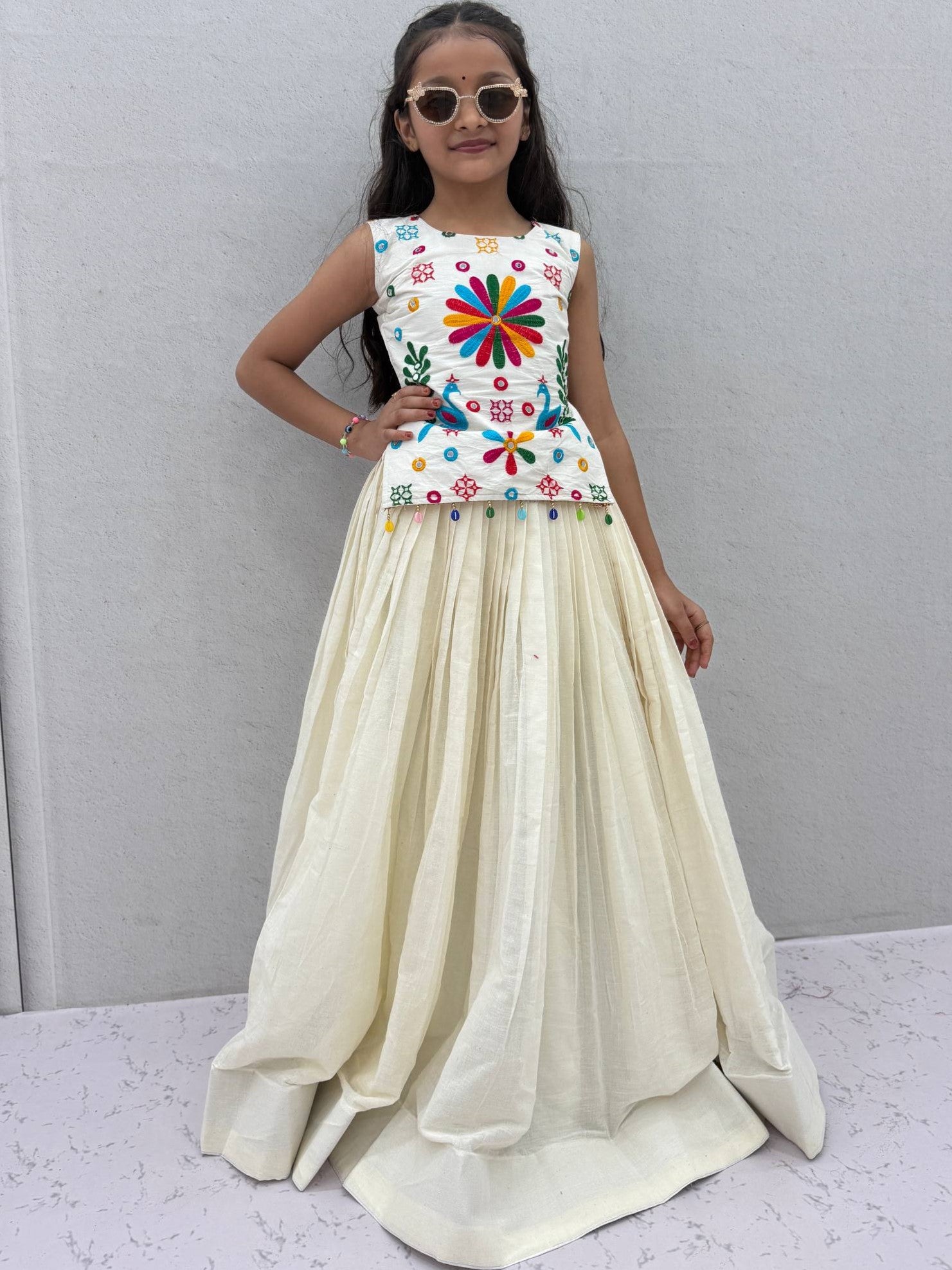 Khadi Cotton Kids Navratri Lehenga With Top
