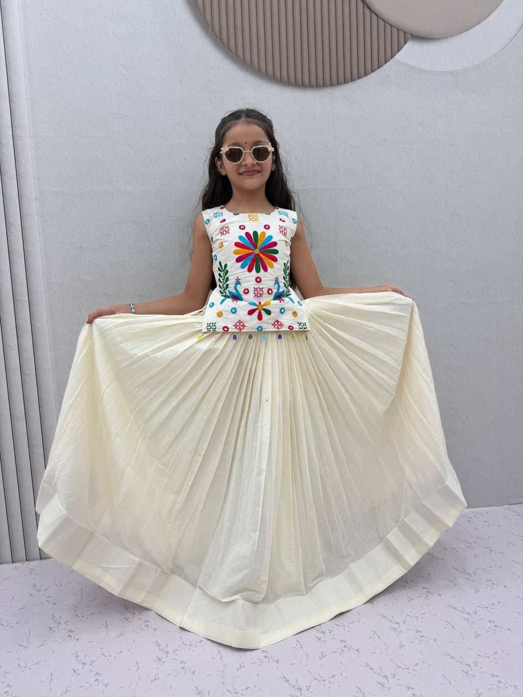 Khadi Cotton Kids Navratri Lehenga With Top