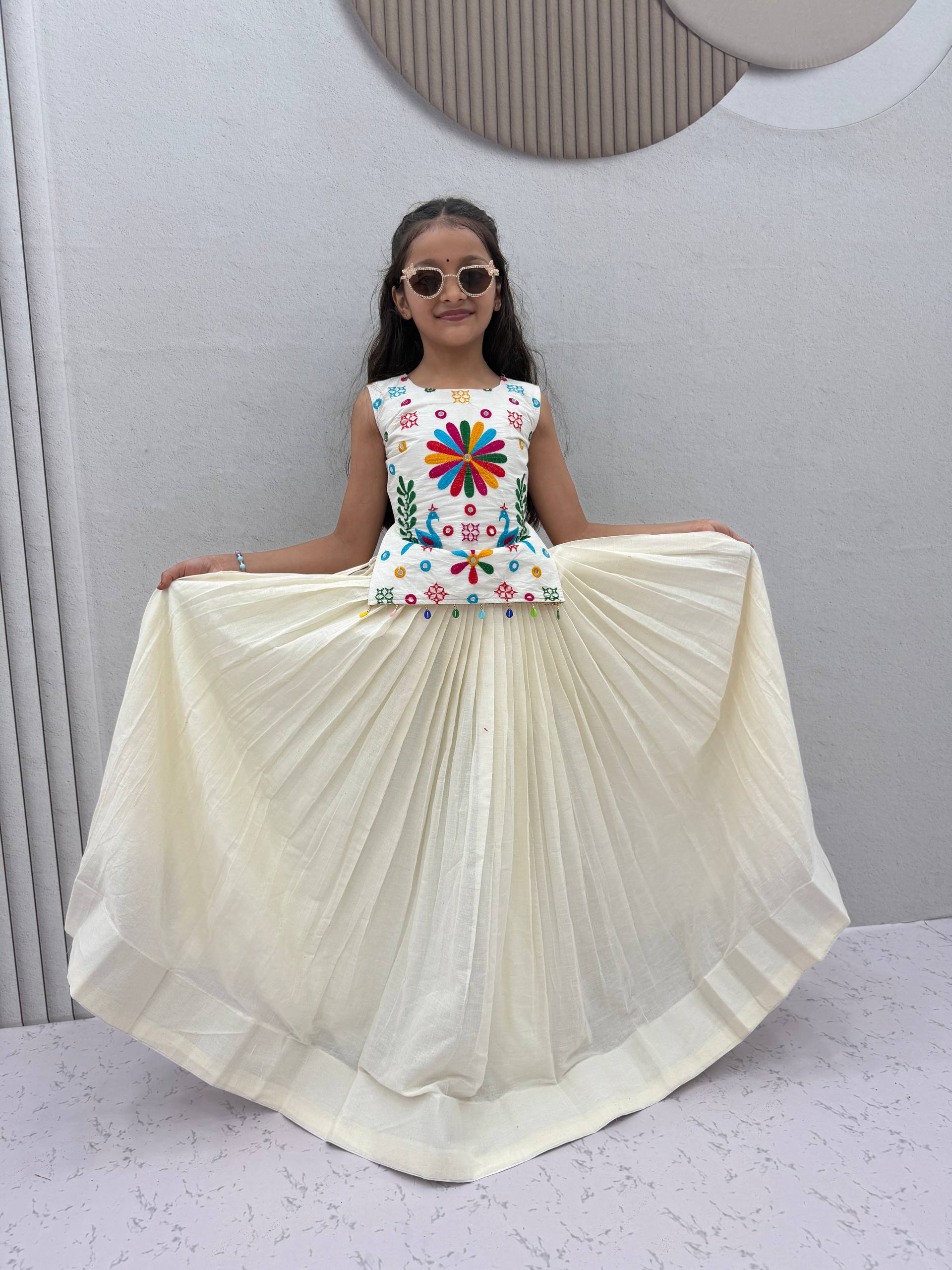Khadi Cotton Kids Navratri Lehenga With Top