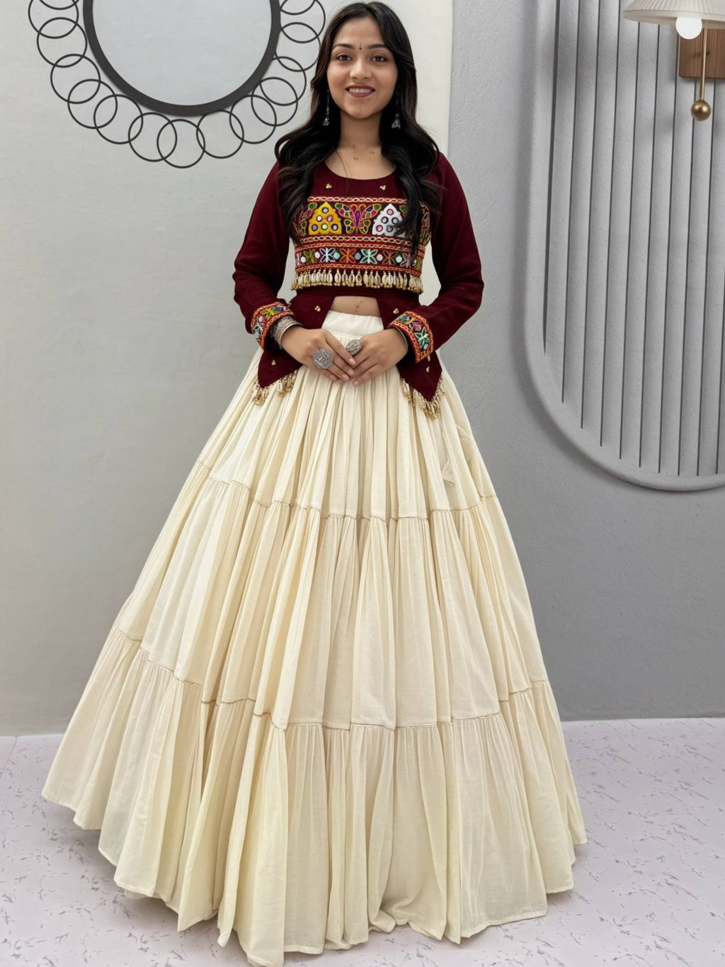 Pure Cotton Hand Work Navratri Lehenga With Top