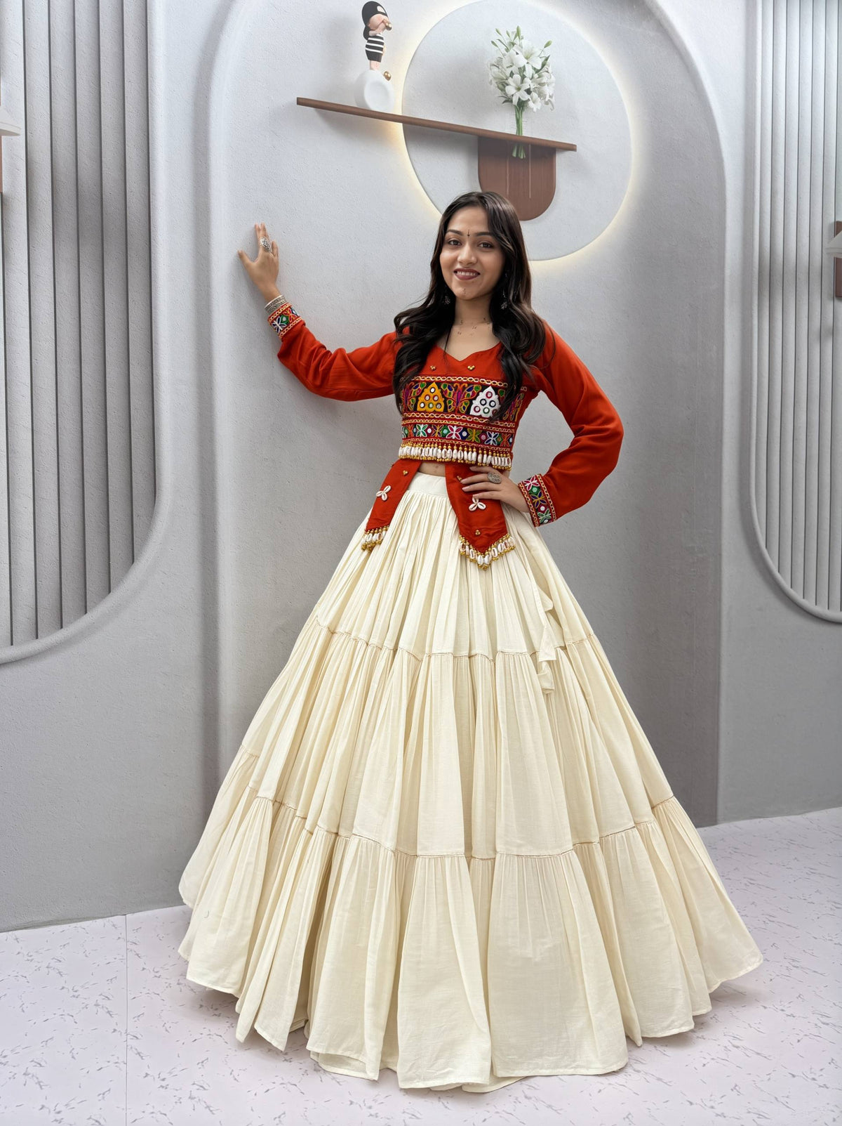 Pure Cotton Hand Work Navratri Lehenga With Top