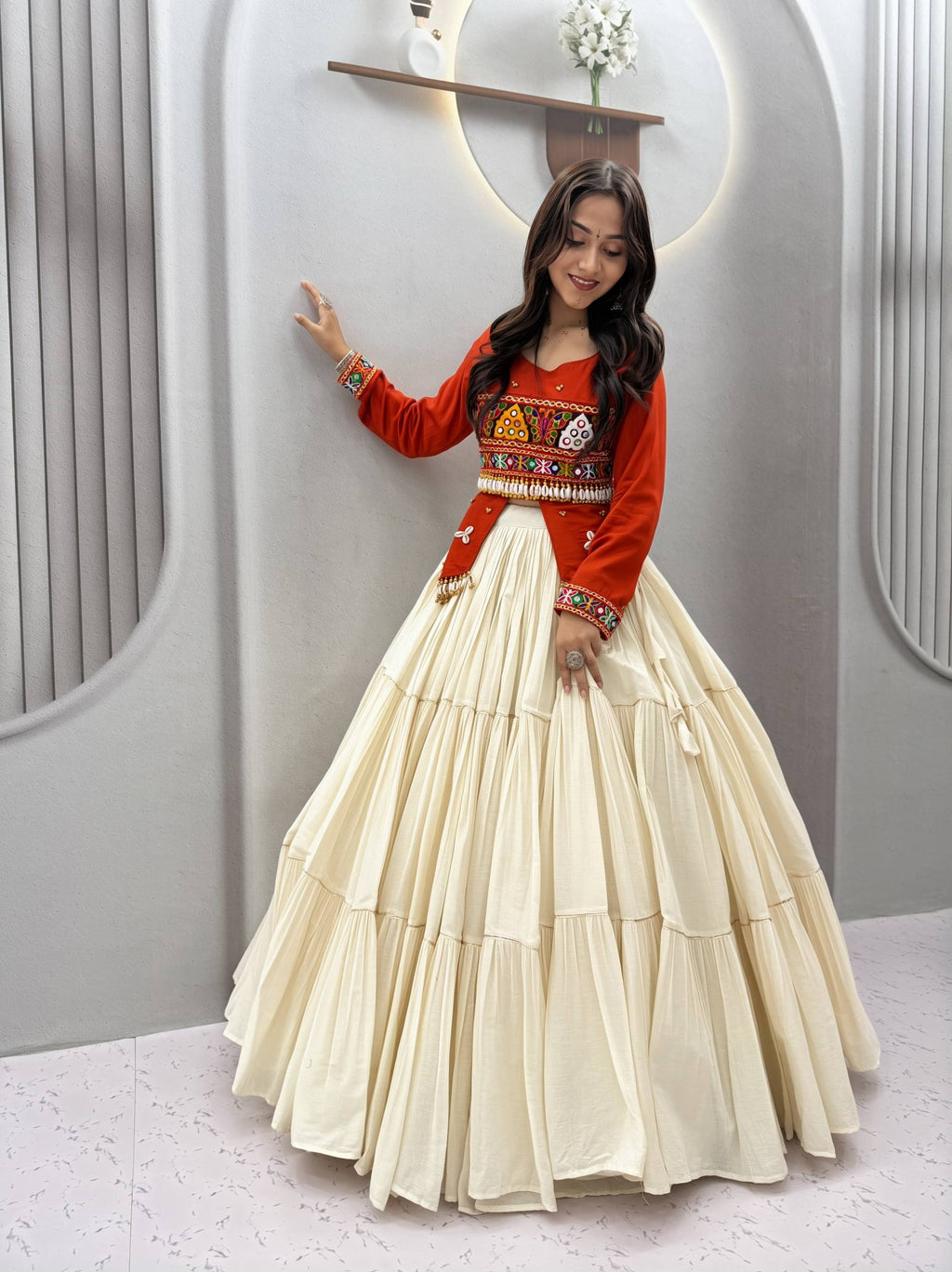 Pure Cotton Hand Work Navratri Lehenga With Top