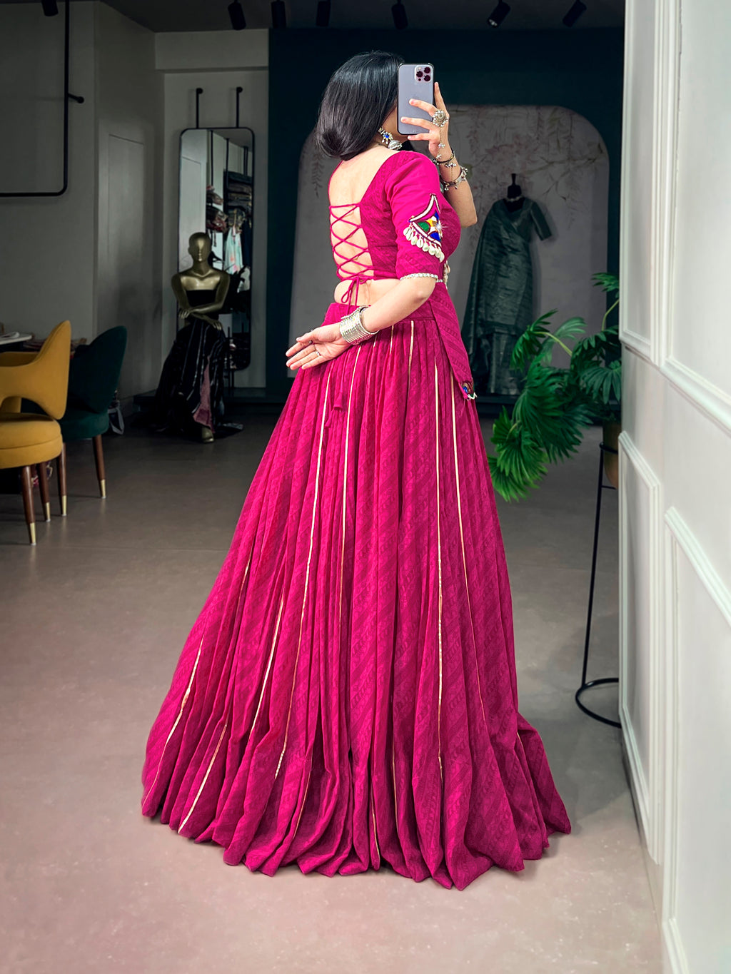 Georgette Mirror Work Navratri Lehenga With Blouse