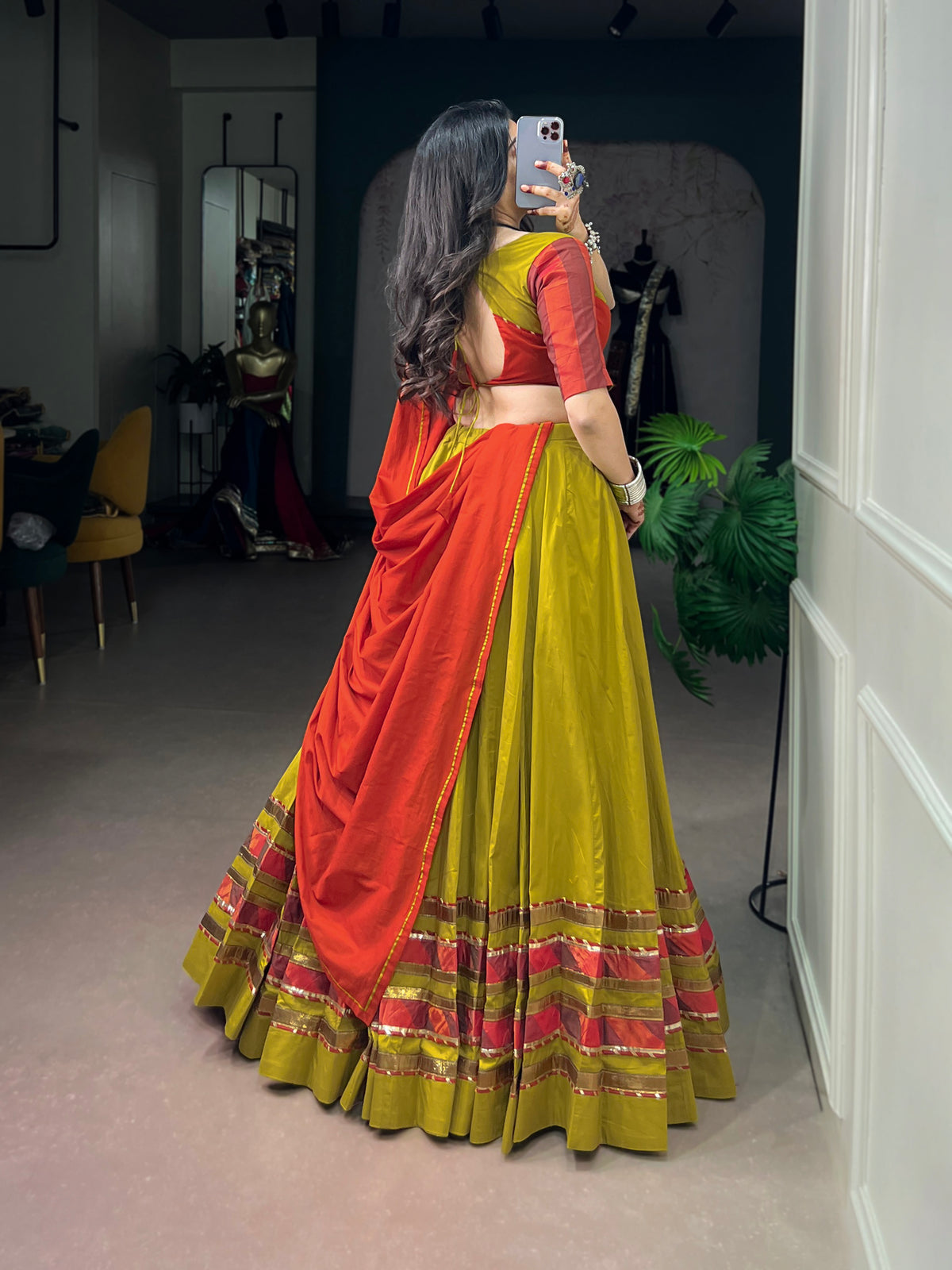 Dhabu Cotton Embossed Design Navratri Lehenga With Dupatta